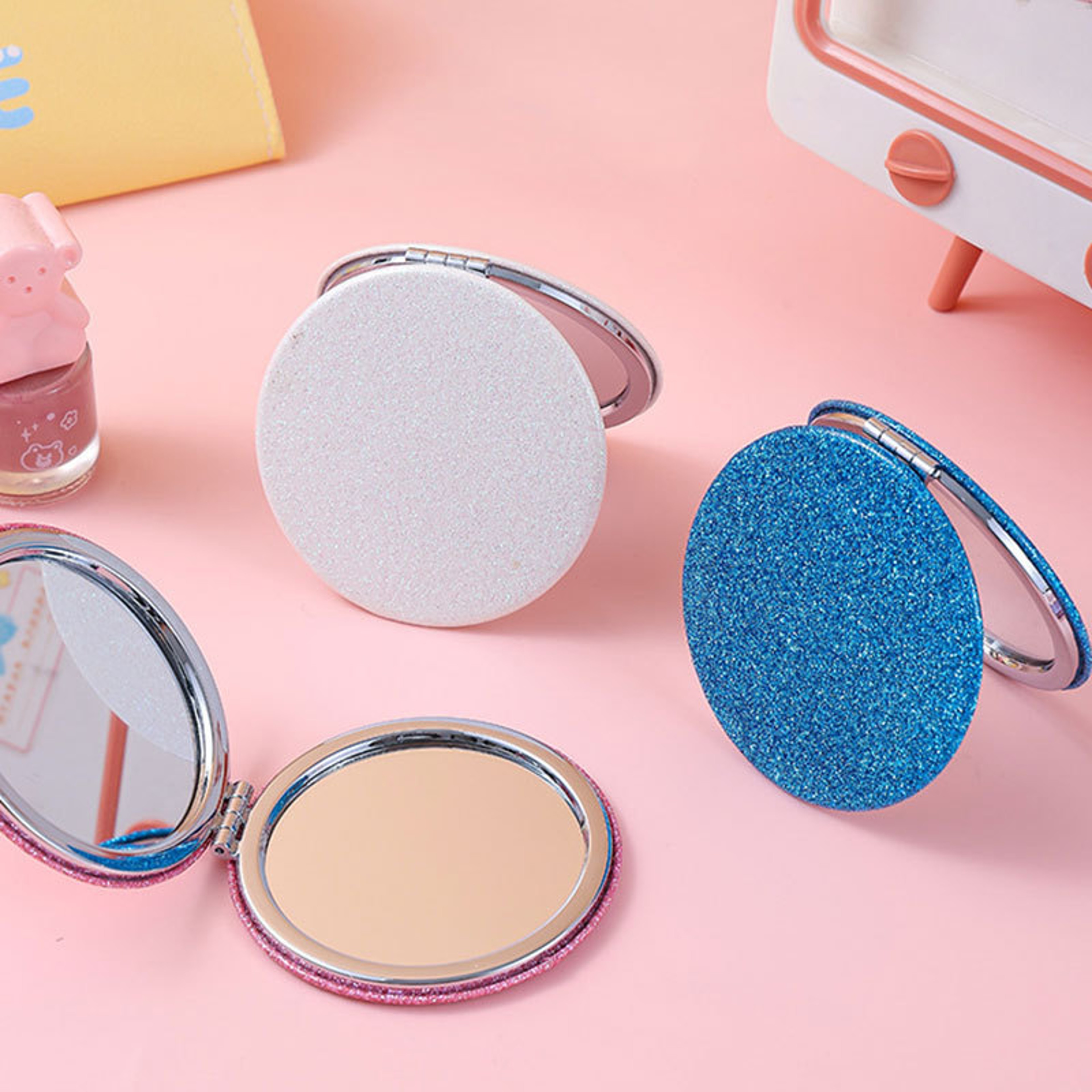 Glitter Mini Vanity Mirror Portable Pocket Mirror Foldable Travel Makeup Mirror For Purse 5