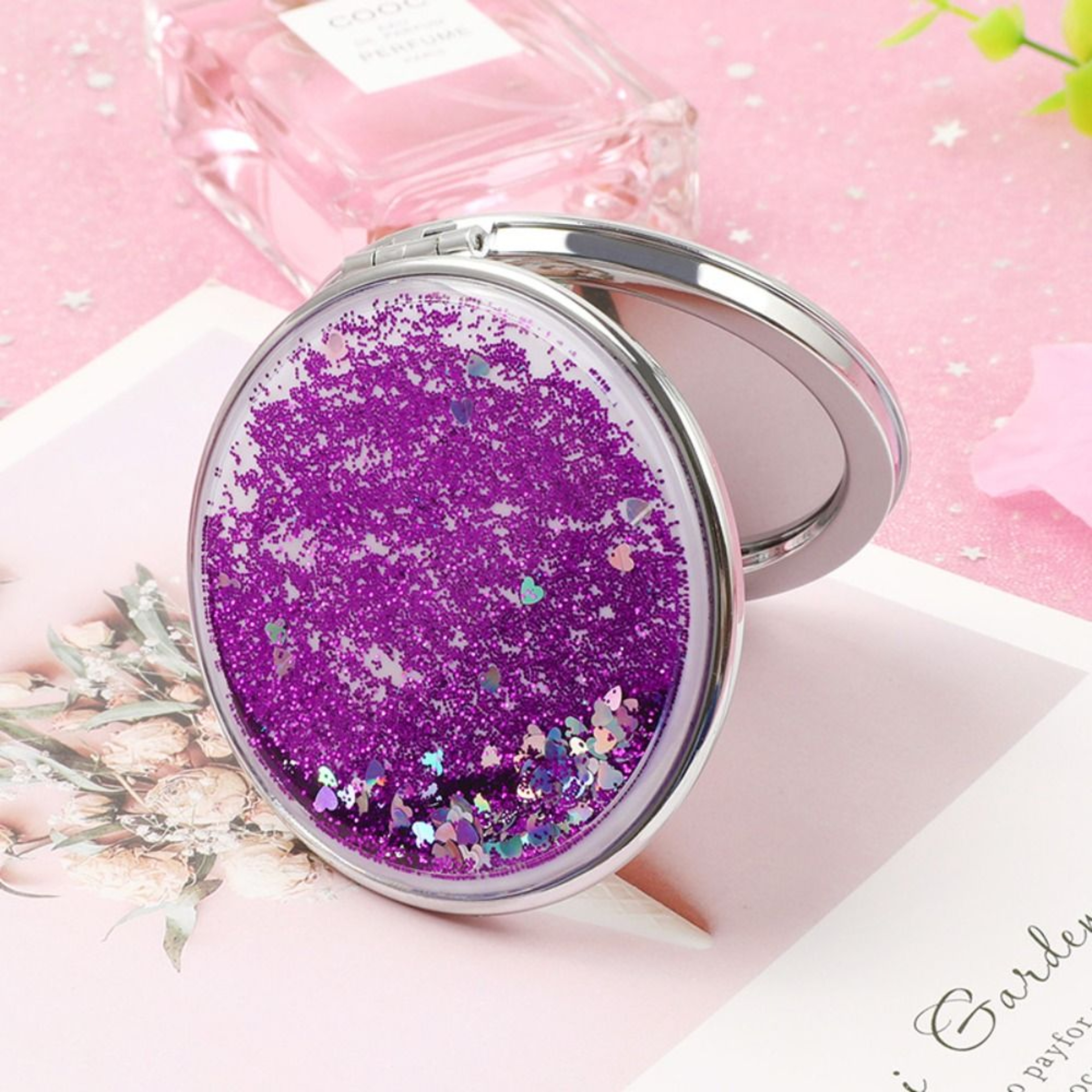 Compact Makeup Mirror Pocket Mirror Foldable Double Sided Travel Mirror With Quicksand Design 5