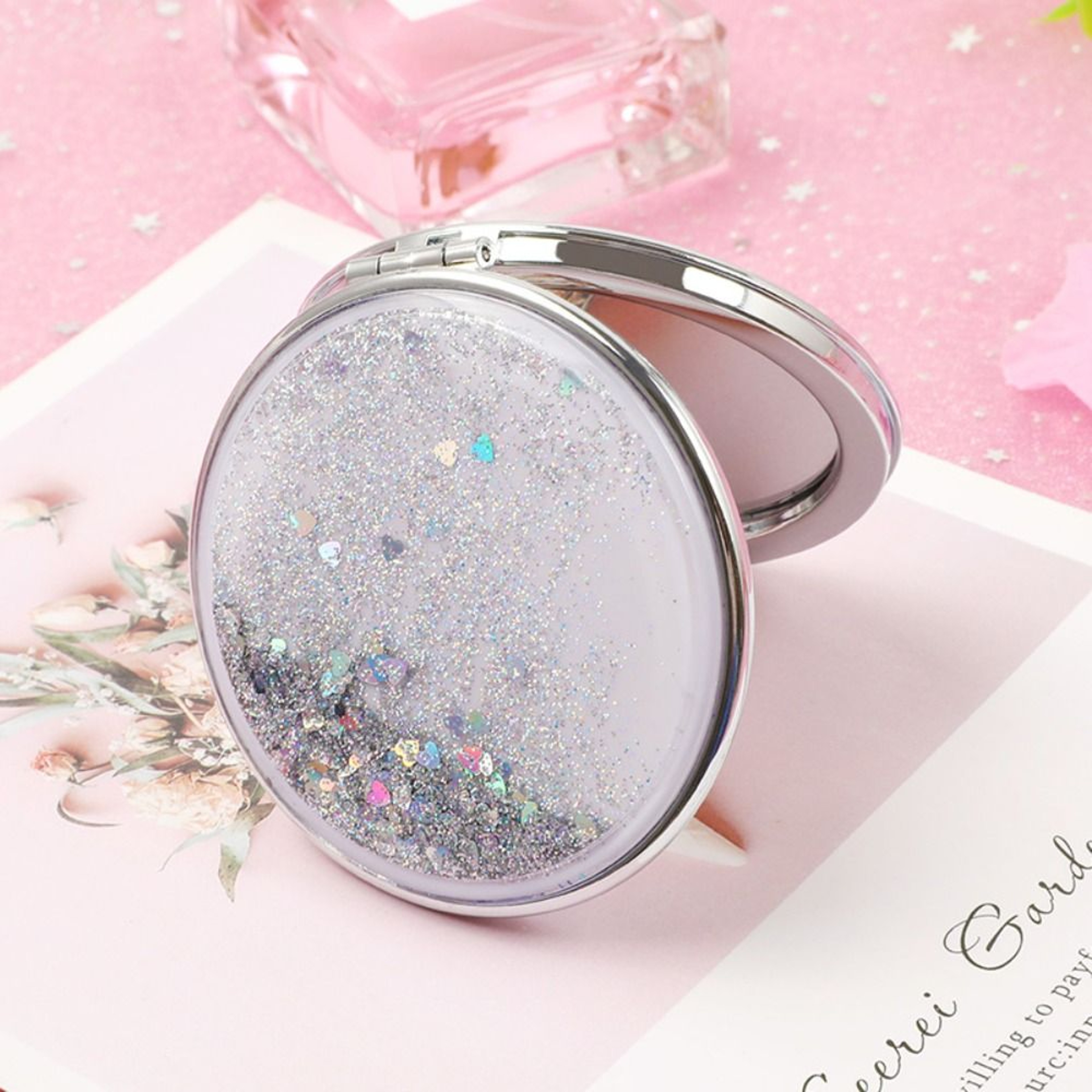 Compact Makeup Mirror Pocket Mirror Foldable Double Sided Travel Mirror With Quicksand Design 6