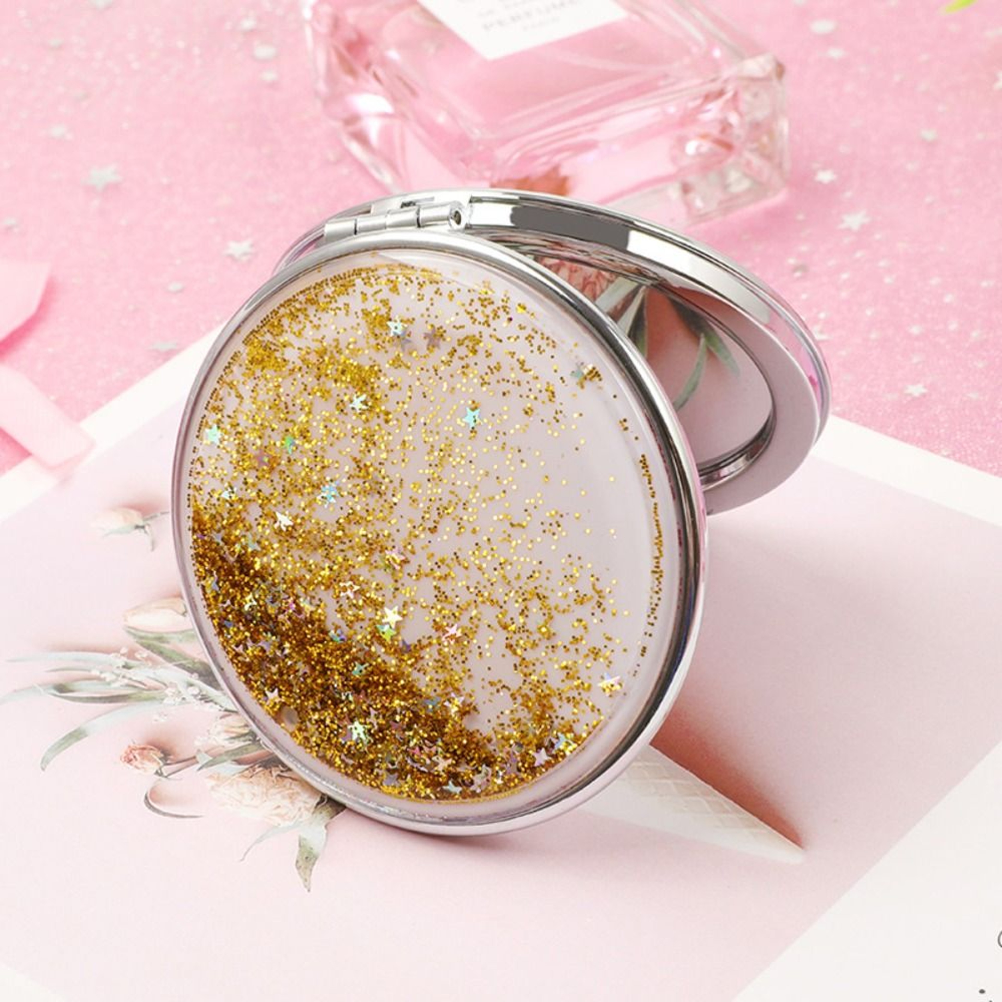 Compact Makeup Mirror Pocket Mirror Foldable Double Sided Travel Mirror With Quicksand Design 9