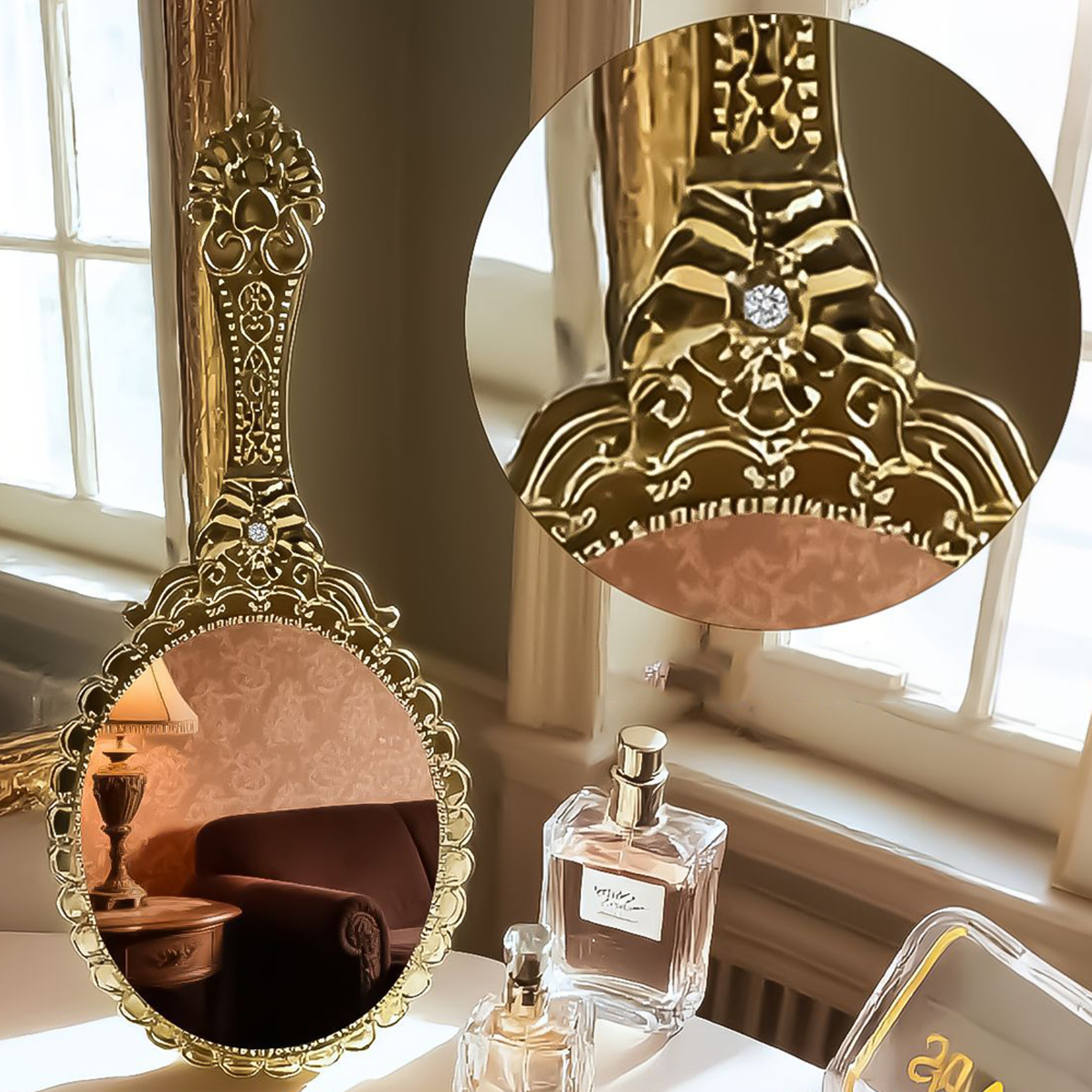 Vintage Handheld Makeup Mirror Portable Vanity Mirror With HD Glass For Travel Gifts  Daily Beauty 6