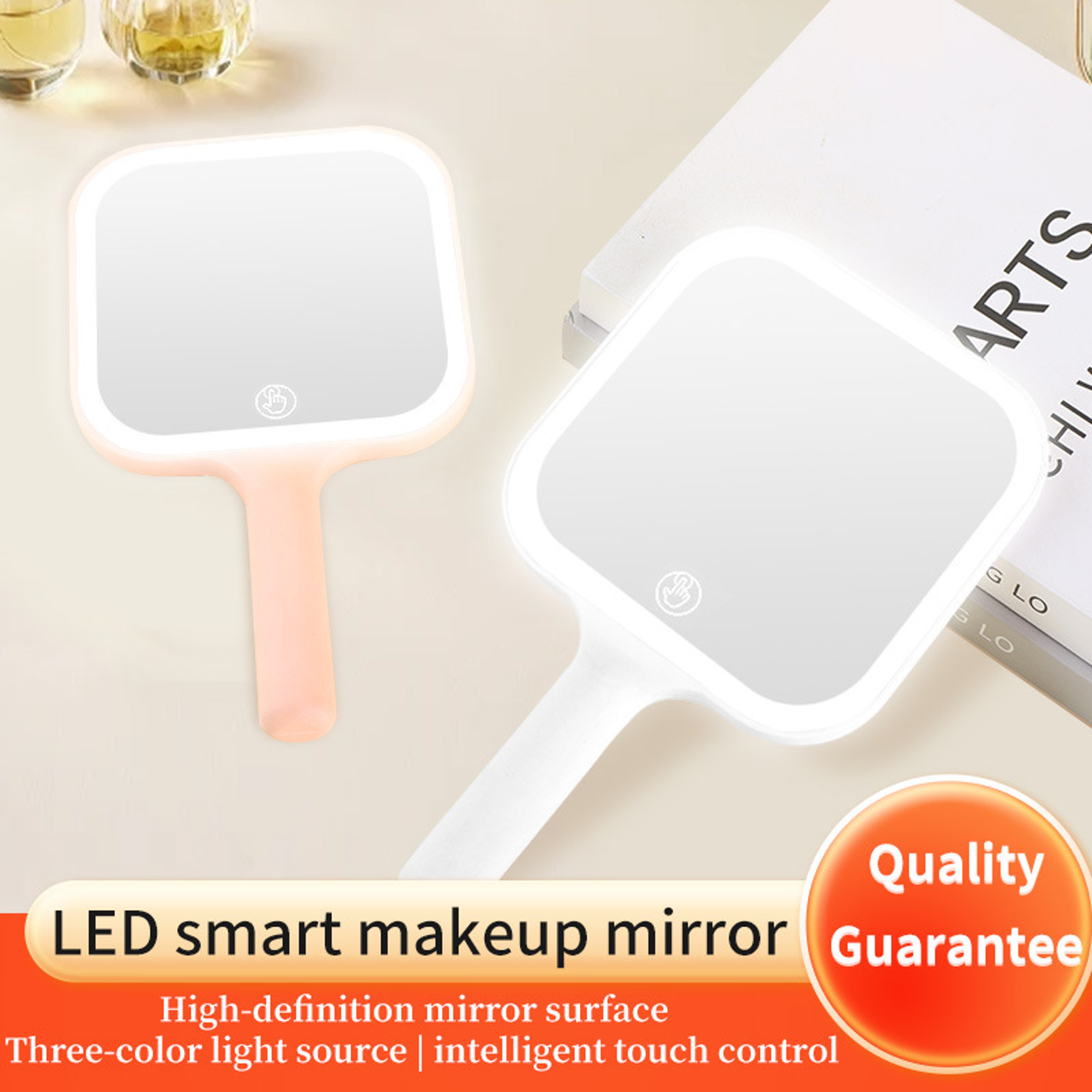 Portable LED Makeup Mirror with Color Lights Touch Control Handheld Vanity Mirror – view 3
