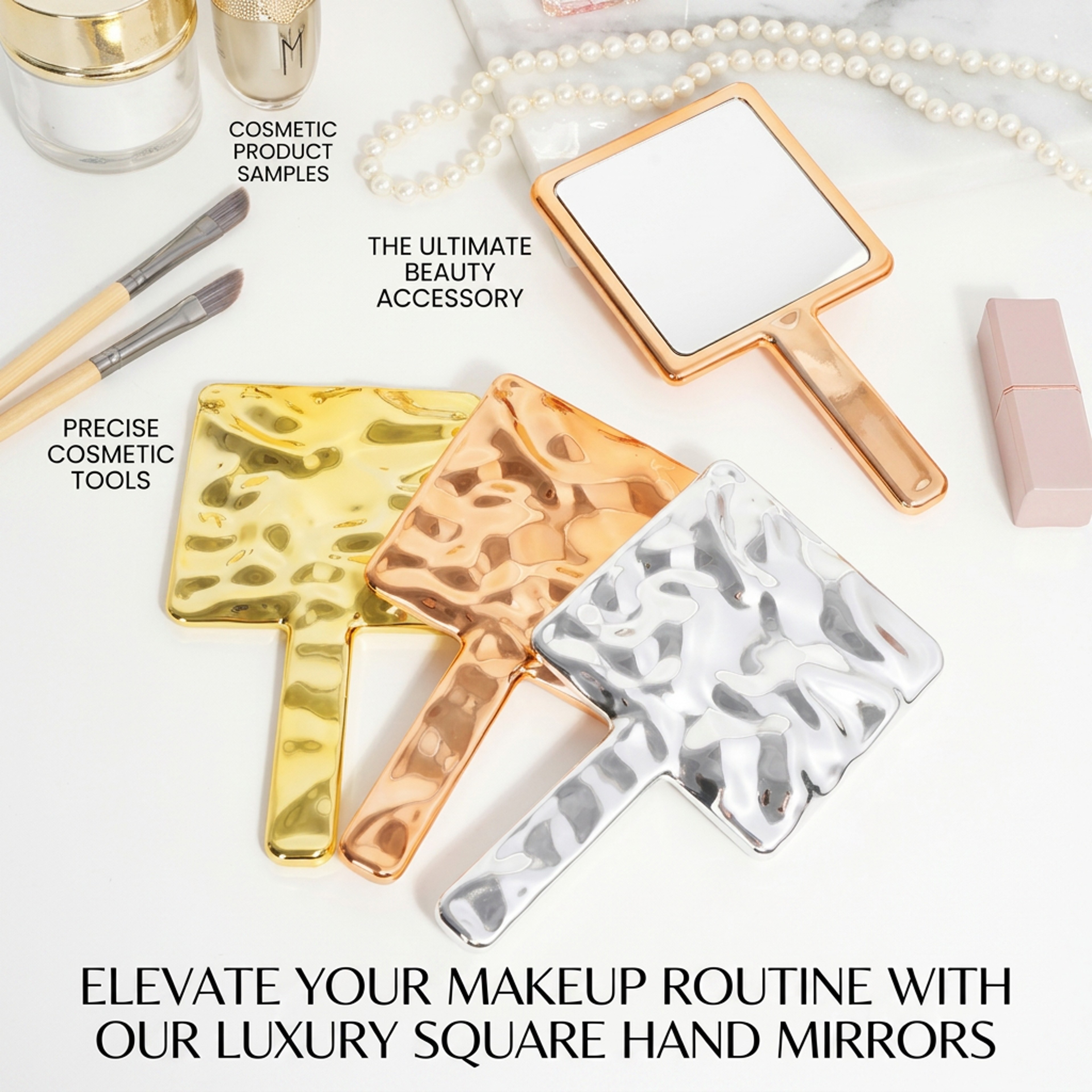 HD Glass Handheld Makeup Mirror with Electroplated Frame Portable Vanity Beauty Mirror – view 6