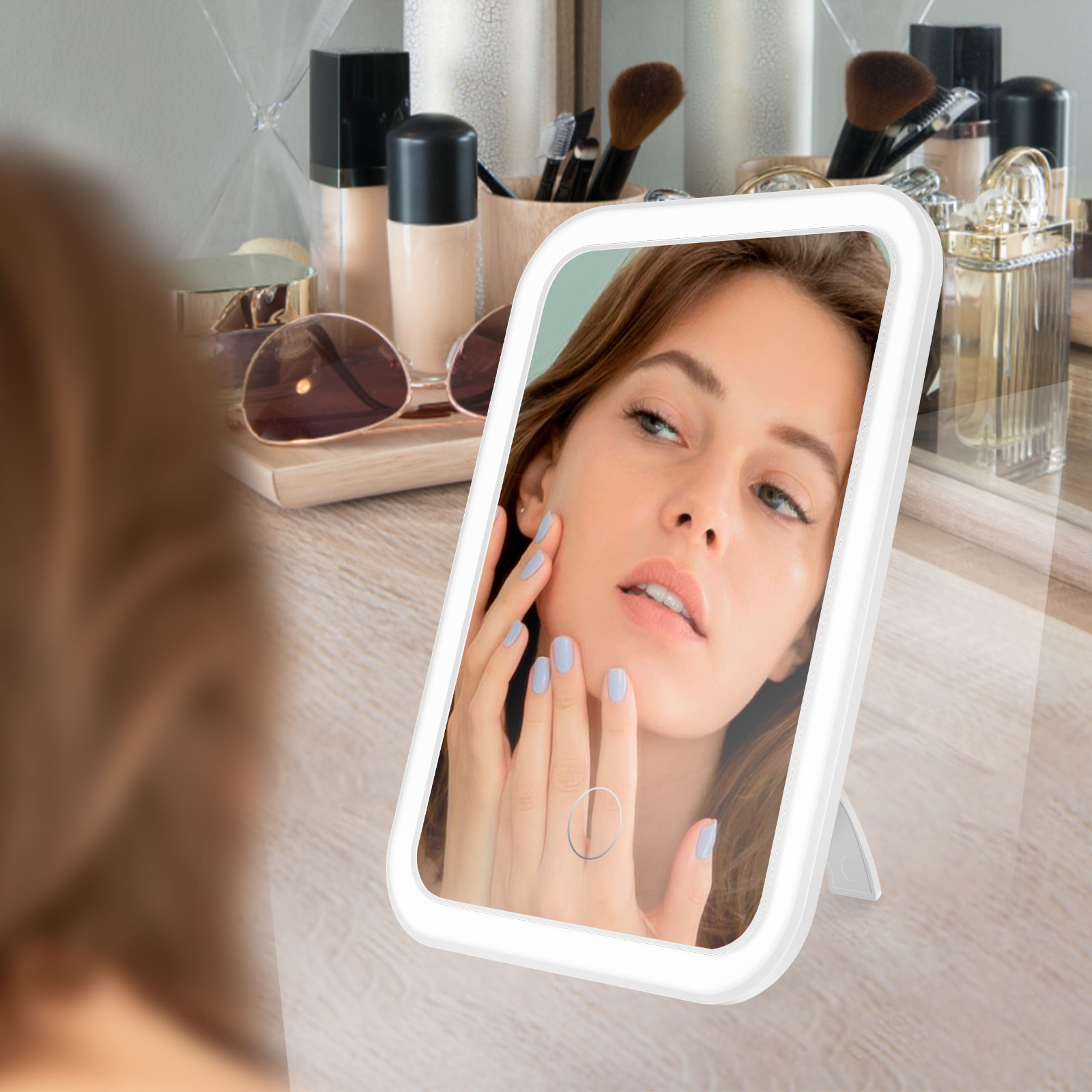 Portable LED Makeup Mirror with 3 Color Lights USB Rechargeable Travel Vanity Mirror – view 3