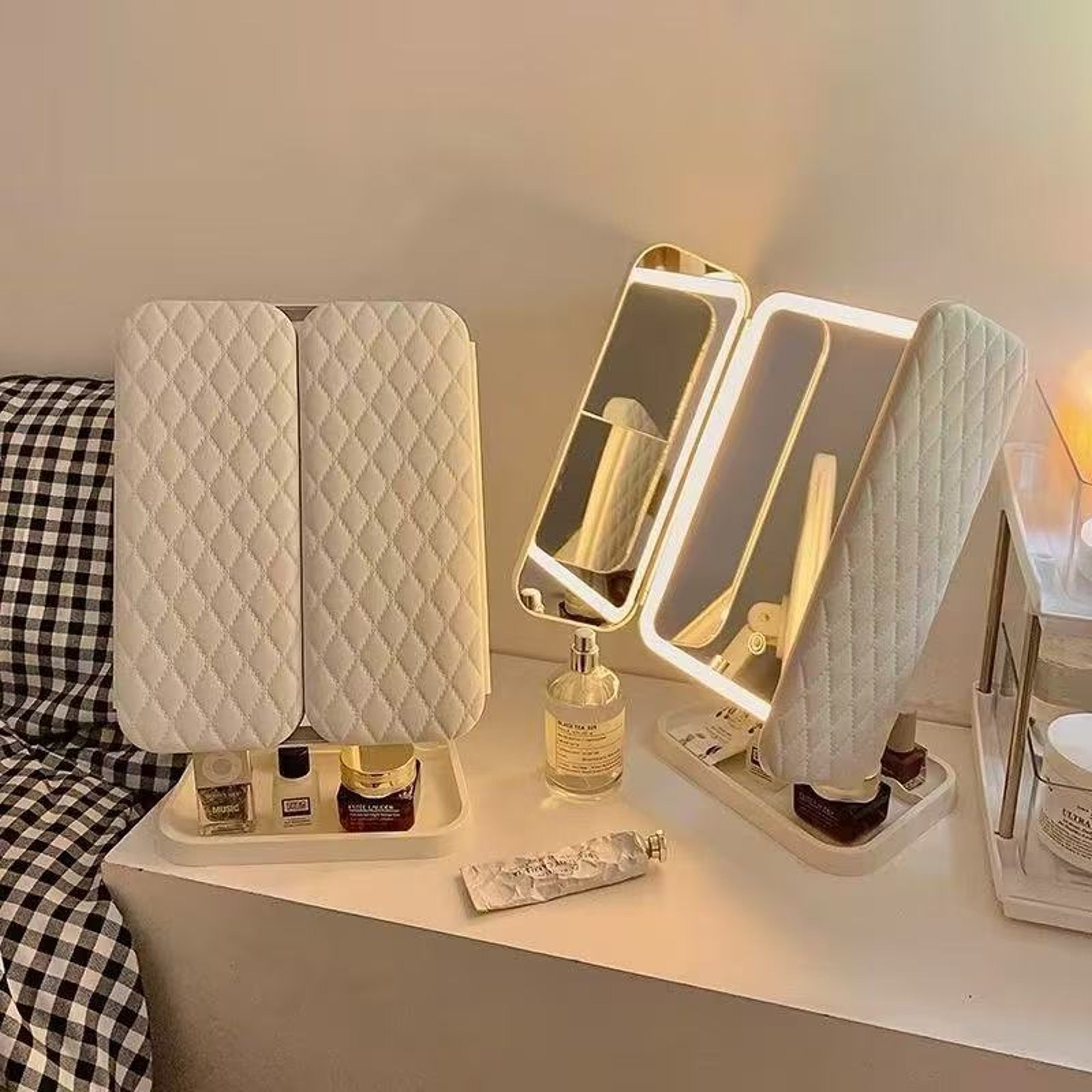 LED Makeup Mirror with Lights Tri Fold Desktop Vanity Mirror for Makeup, Skincare & Dressing Table – view 1