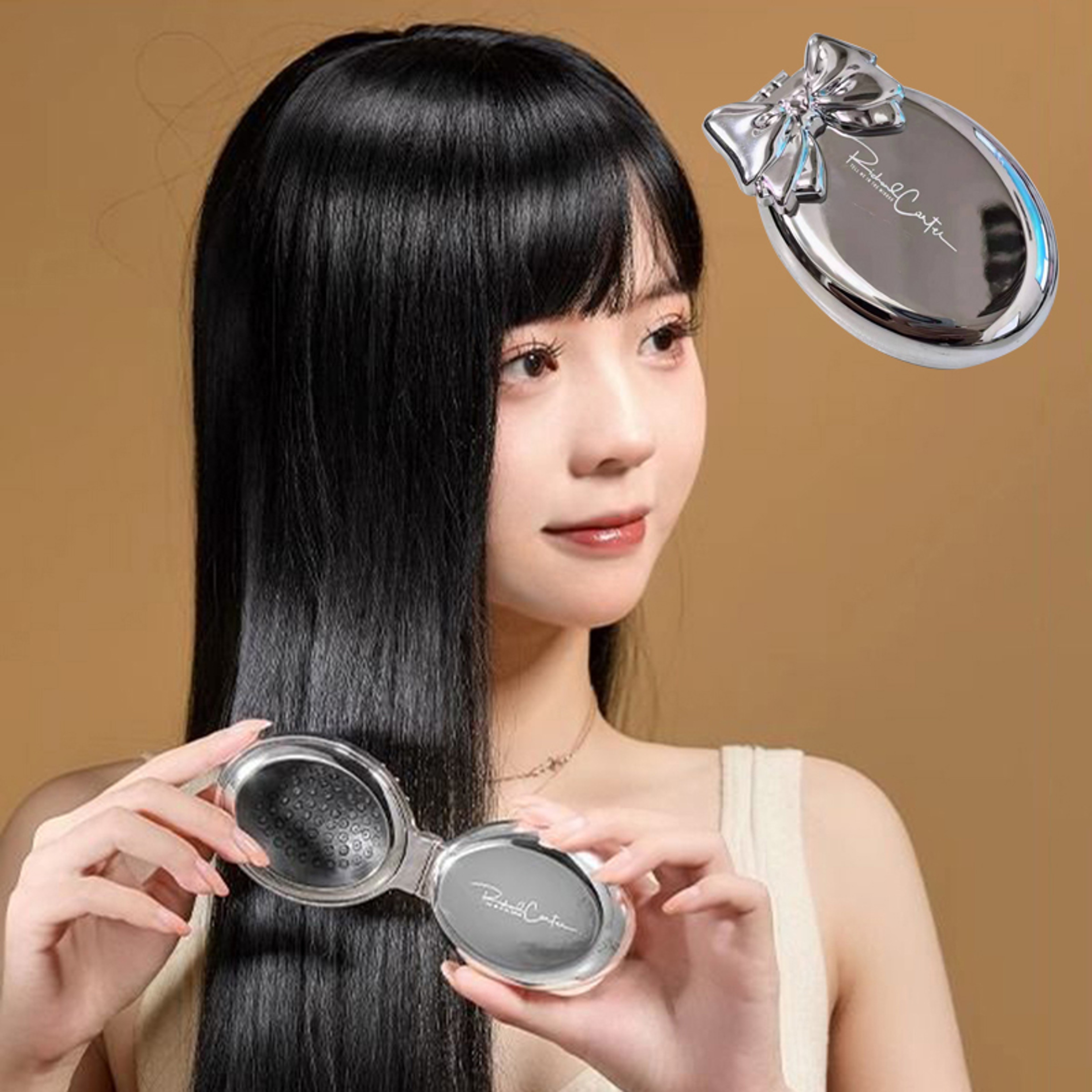 Folding Comb Mirror Portable Pocket Hair Brush Compact Makeup Mirror for Travel – view 5