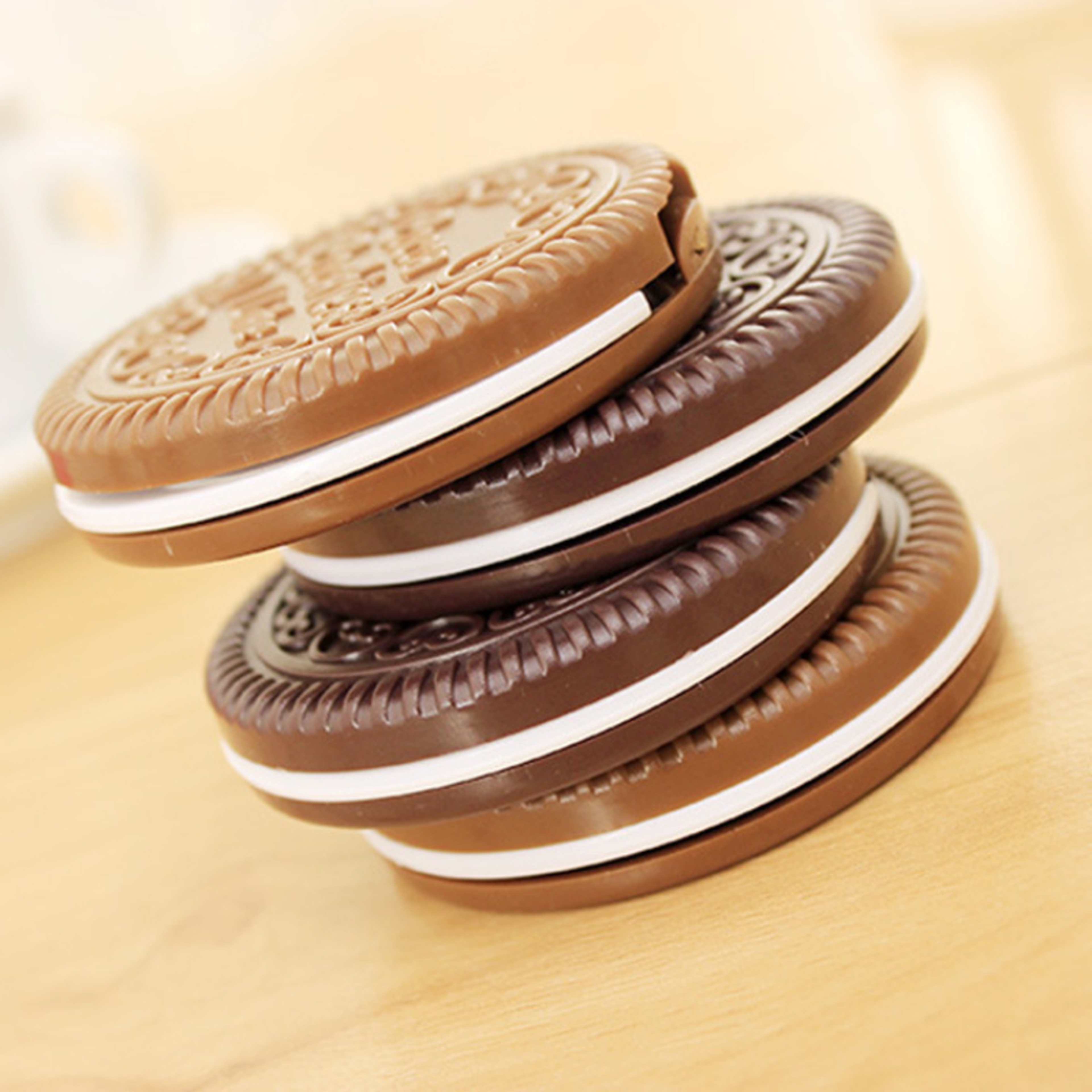 Chocolate Biscuit Compact Makeup Mirror With Foldable Comb Travel Pocket Mirror 0