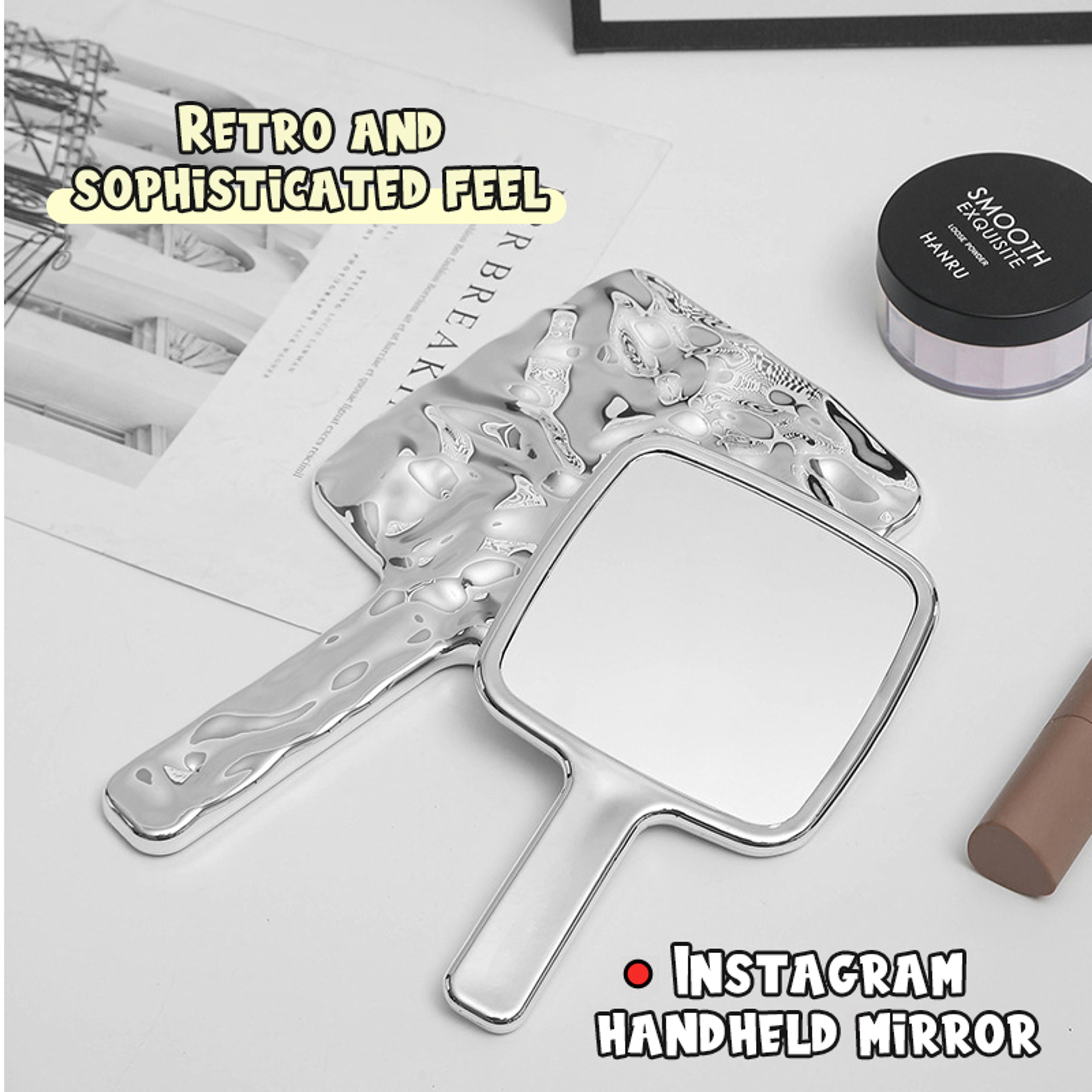 Retro Handheld Makeup Mirror Square Vanity Mirror With Handle For Makeup Spa  Eyelash Extensions 1