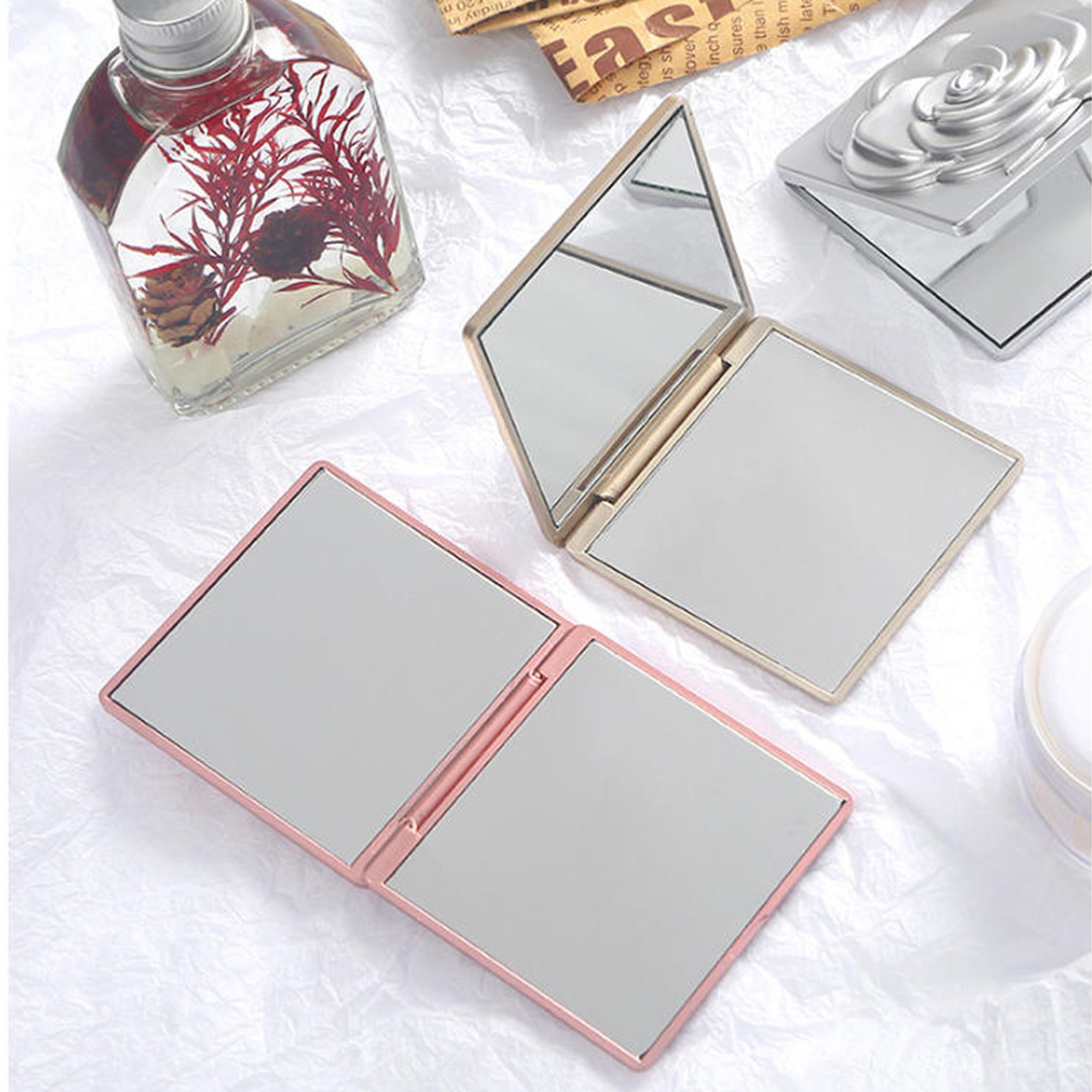 Compact Makeup Mirror With 3X Magnifying Mirror Folding Pocket Travel Mirror With Rose Design  Stor 2