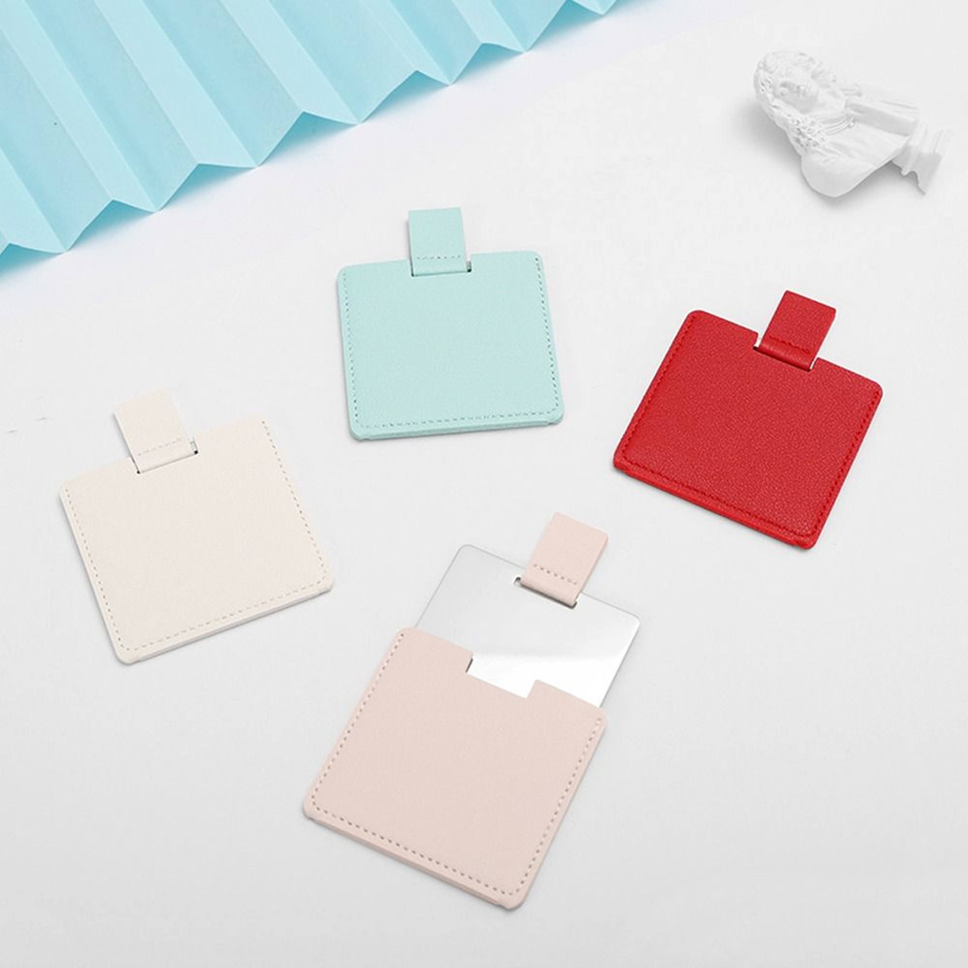 Portable Compact Pocket Mirror With PU Leather Cover Unbreakable Stainless Steel Travel Makeup Mirr 0