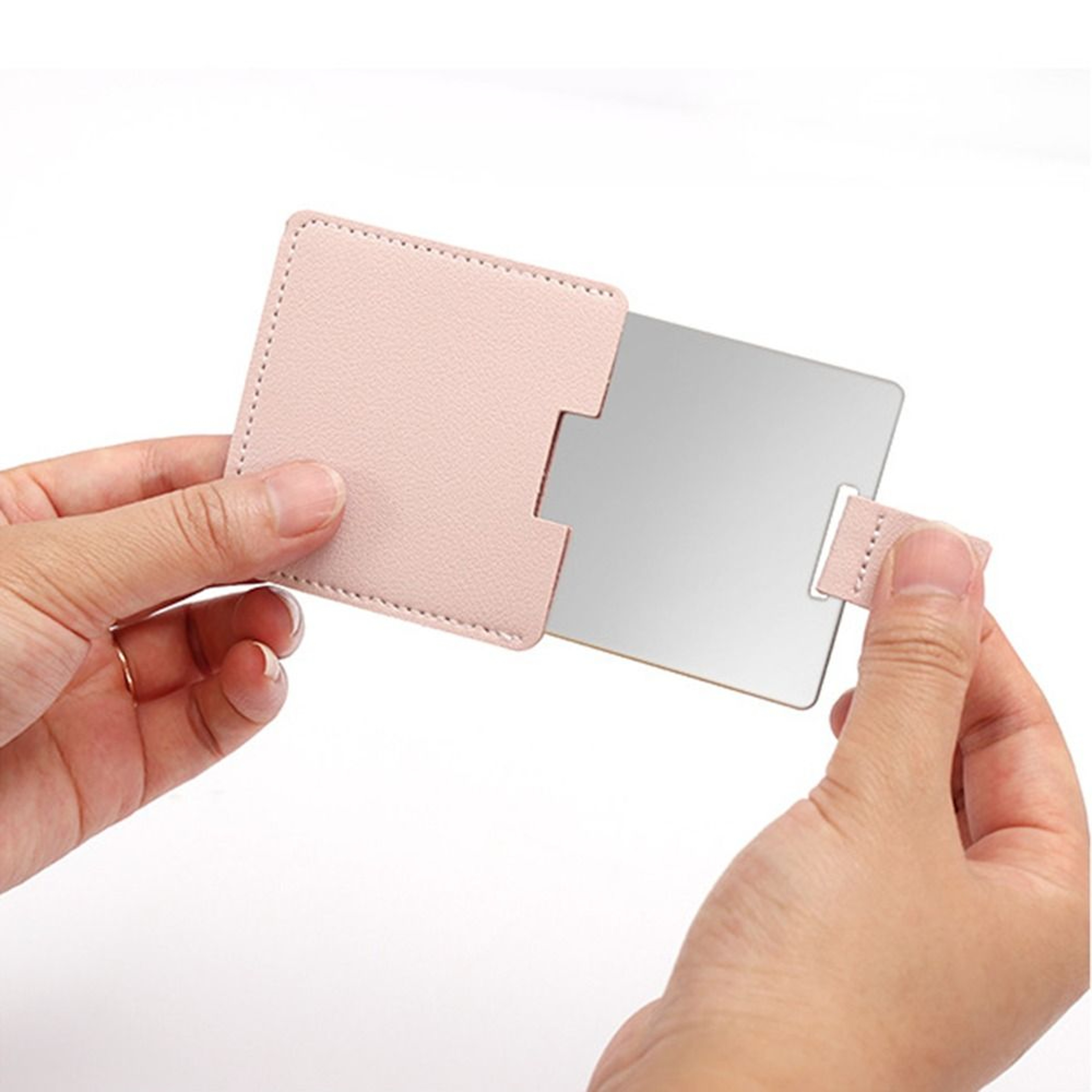 Portable Compact Pocket Mirror With PU Leather Cover Unbreakable Stainless Steel Travel Makeup Mirr 1