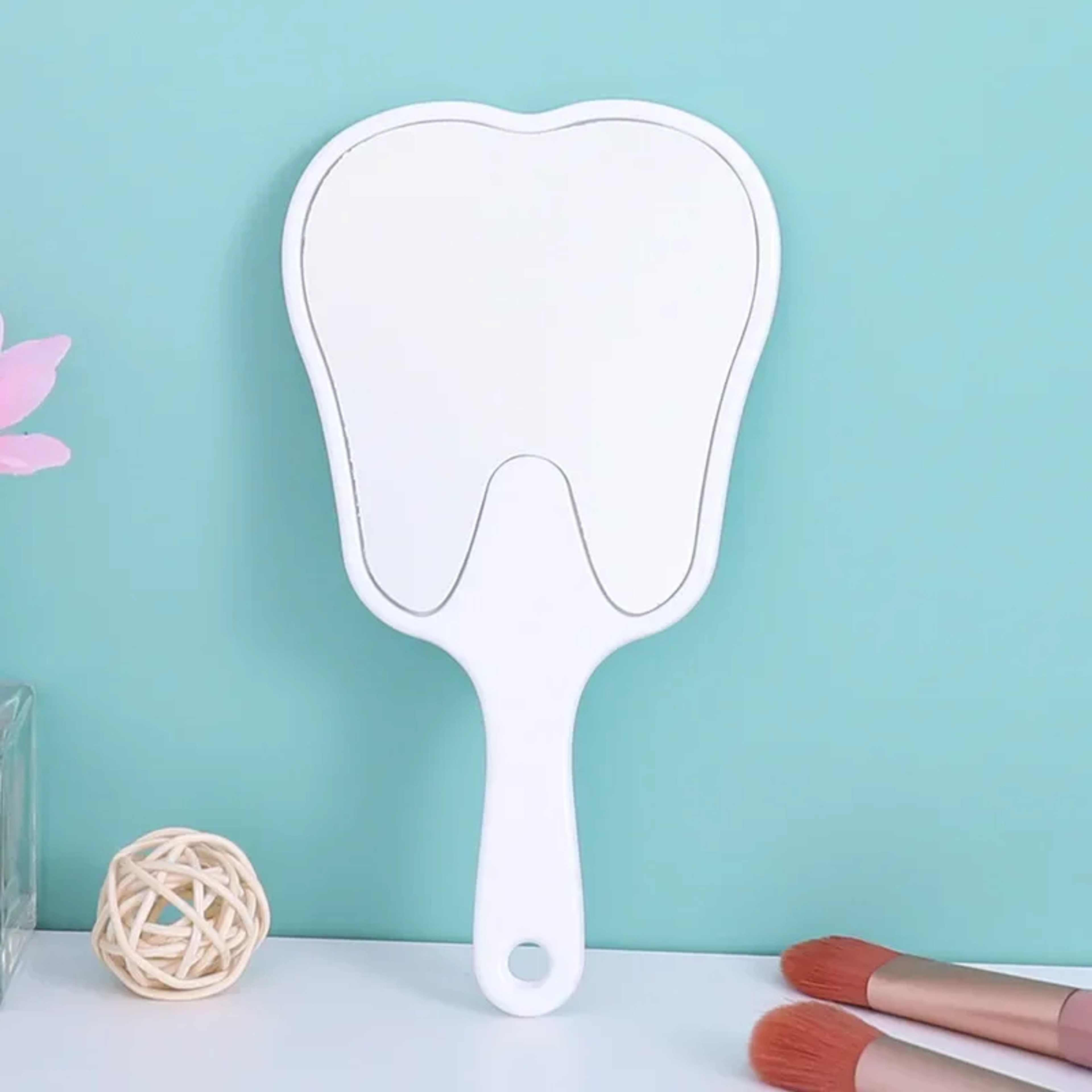 Cute Tooth Shaped Handheld Makeup Mirror Portable High Definition Vanity Mirror with Handle – view 1