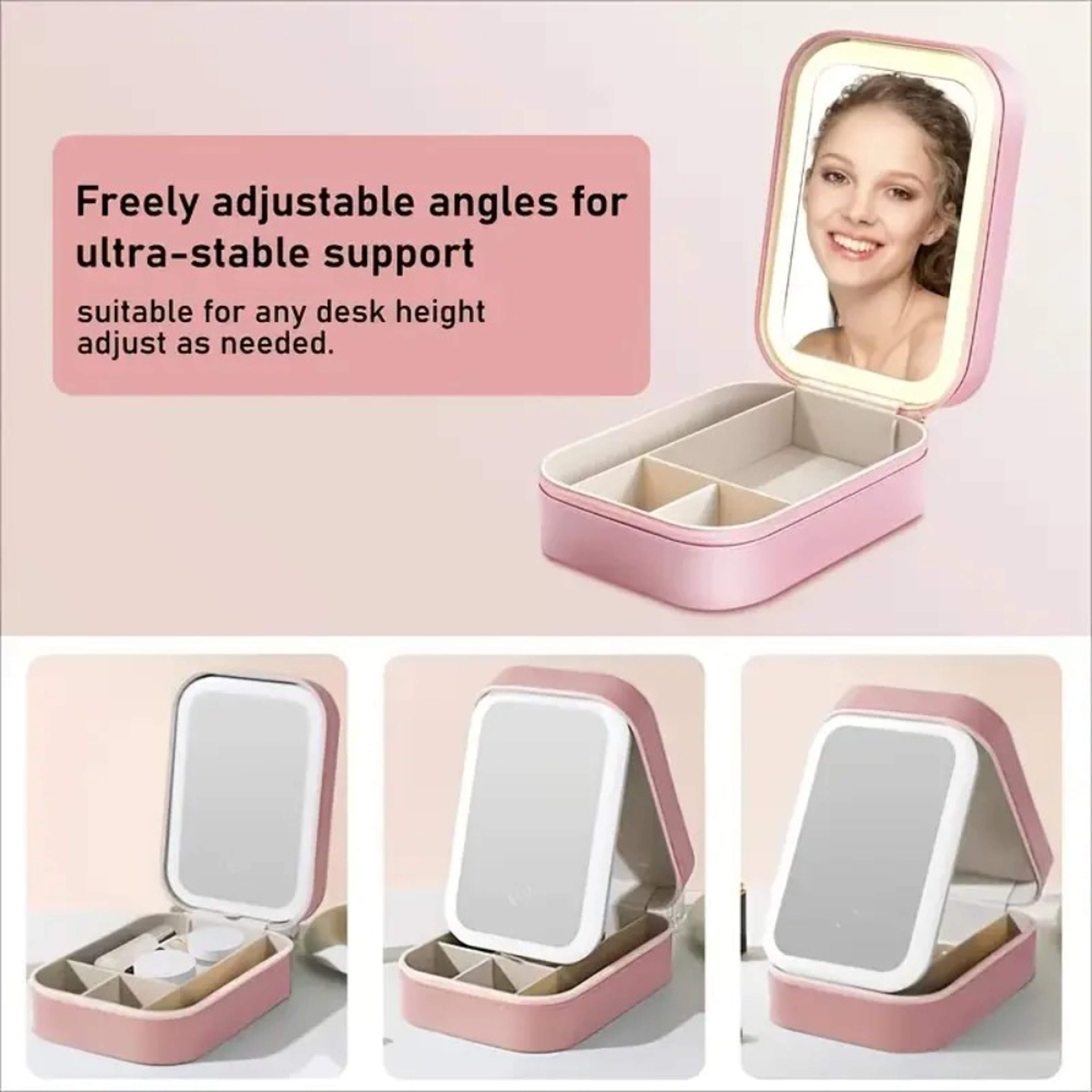 Portable LED Makeup Mirror with USB Rechargeable Light Travel Vanity Case – view 4