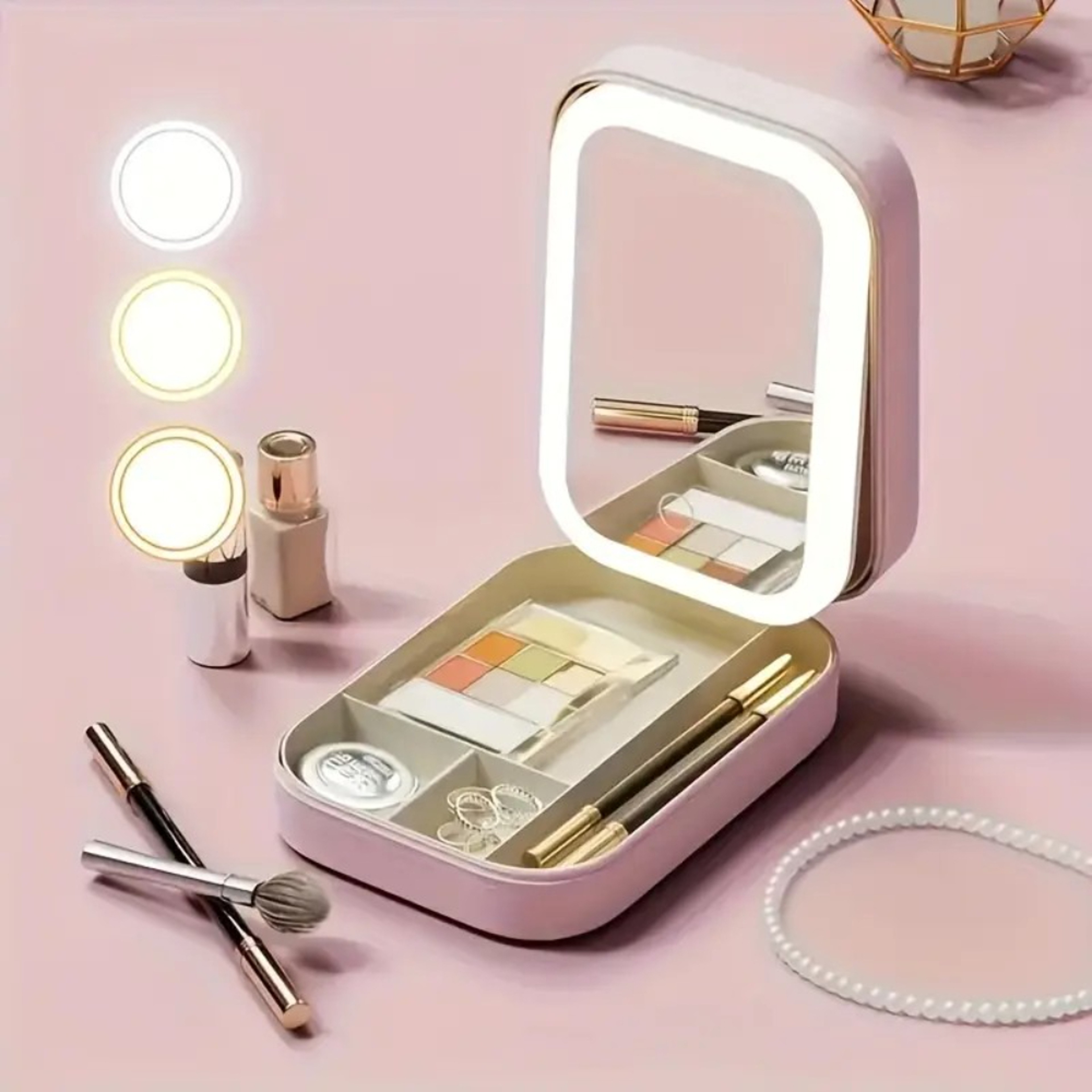 Portable LED Makeup Mirror with USB Rechargeable Light Travel Vanity Case – view 6