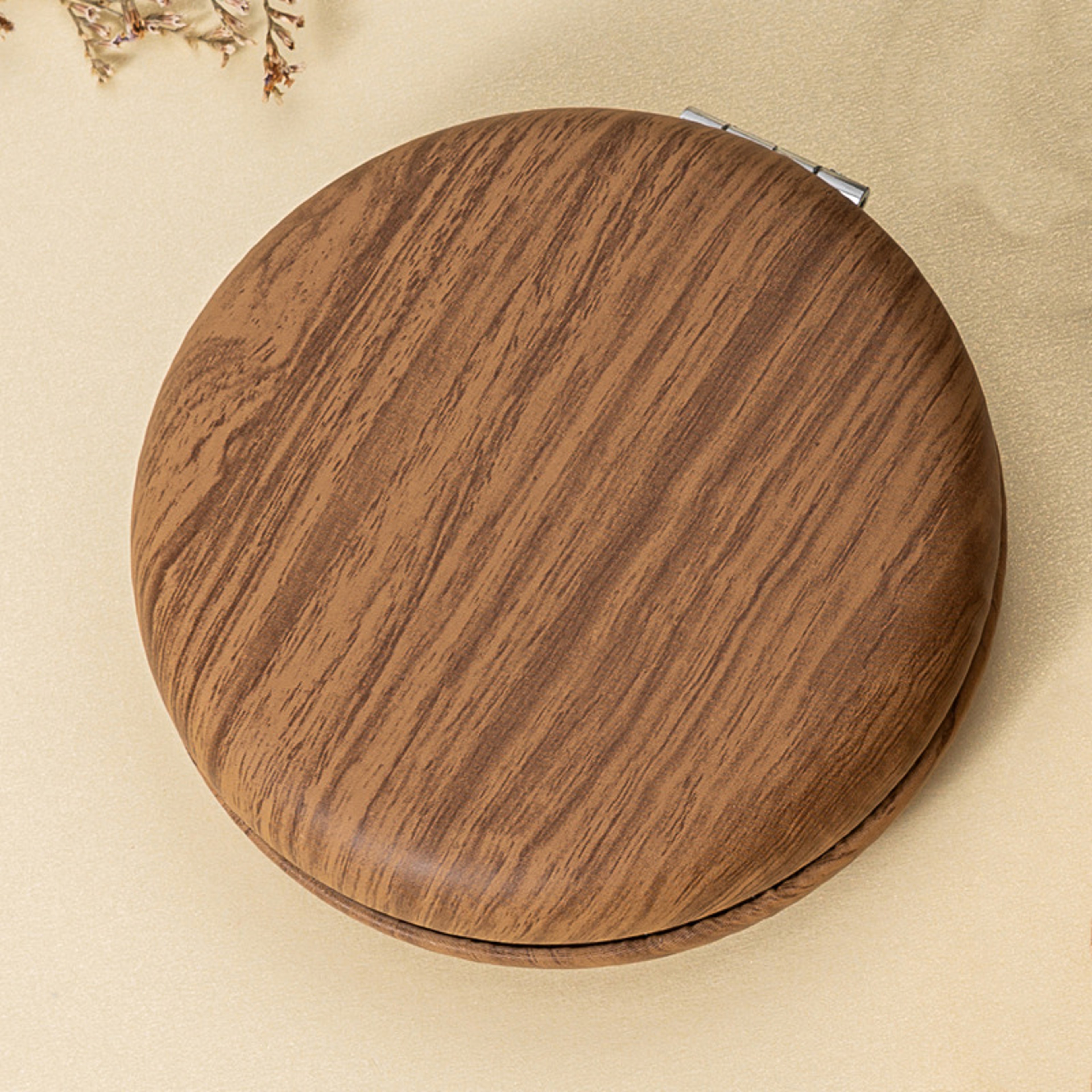 Vintage Compact Makeup Mirror With 2X Magnification Wood Grain Travel Pocket Mirror 9