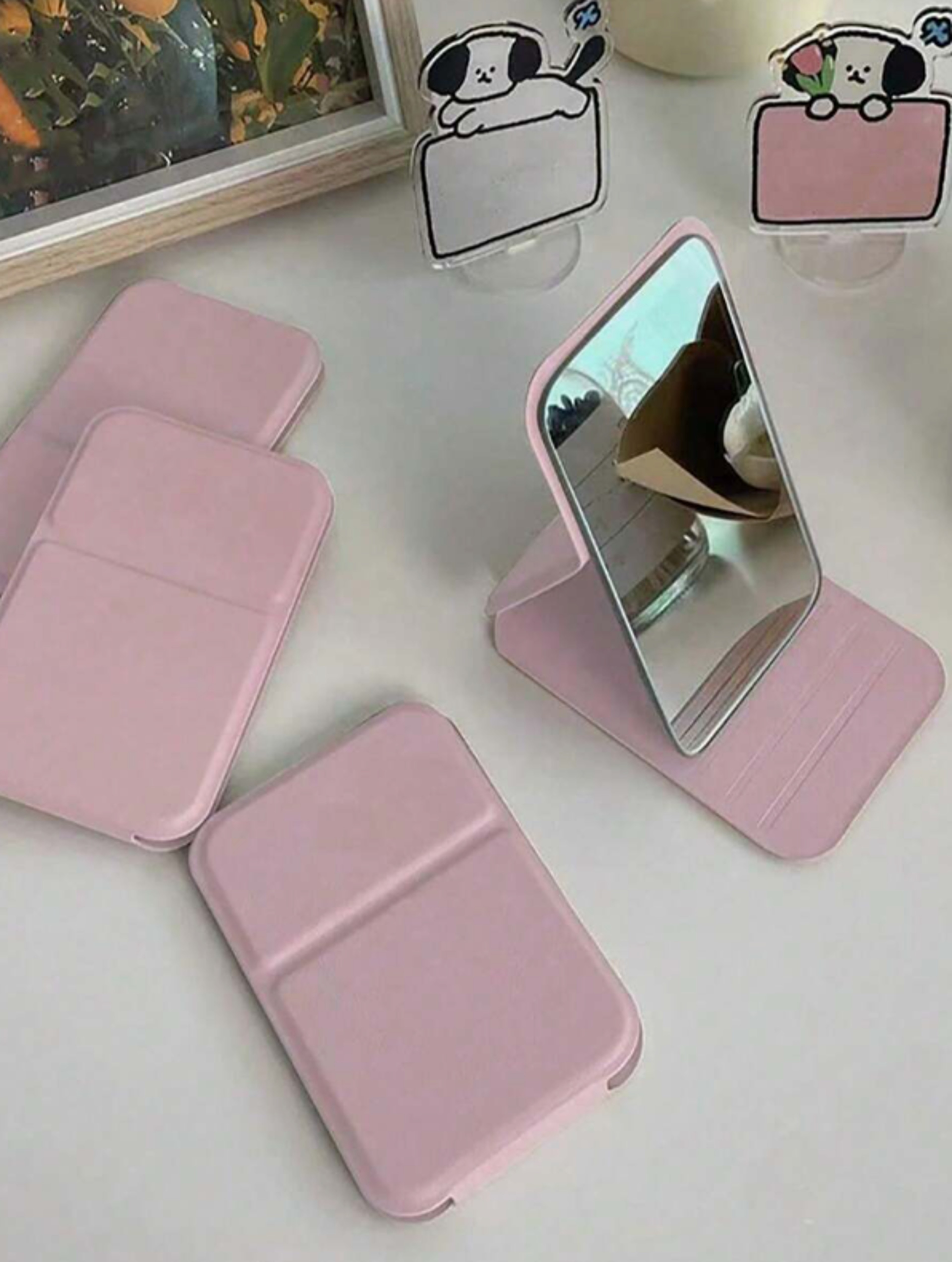 Portable Makeup Mirror with PU Leather Cover Foldable Travel Compact Vanity Mirror – view 2