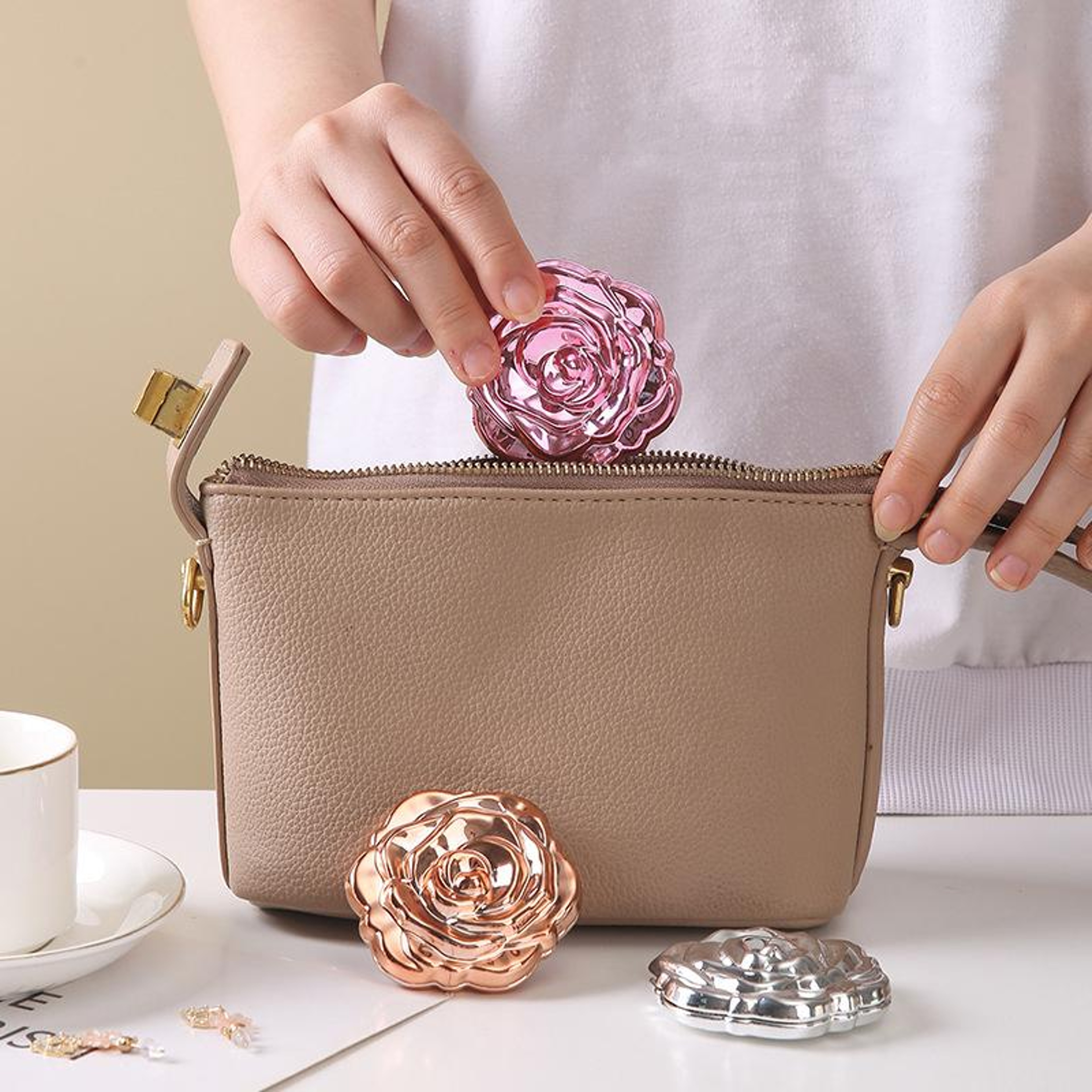 Vintage Rose Compact Makeup Mirror Double Sided Pocket Mirror For Travel  Everyday Touch Ups 3