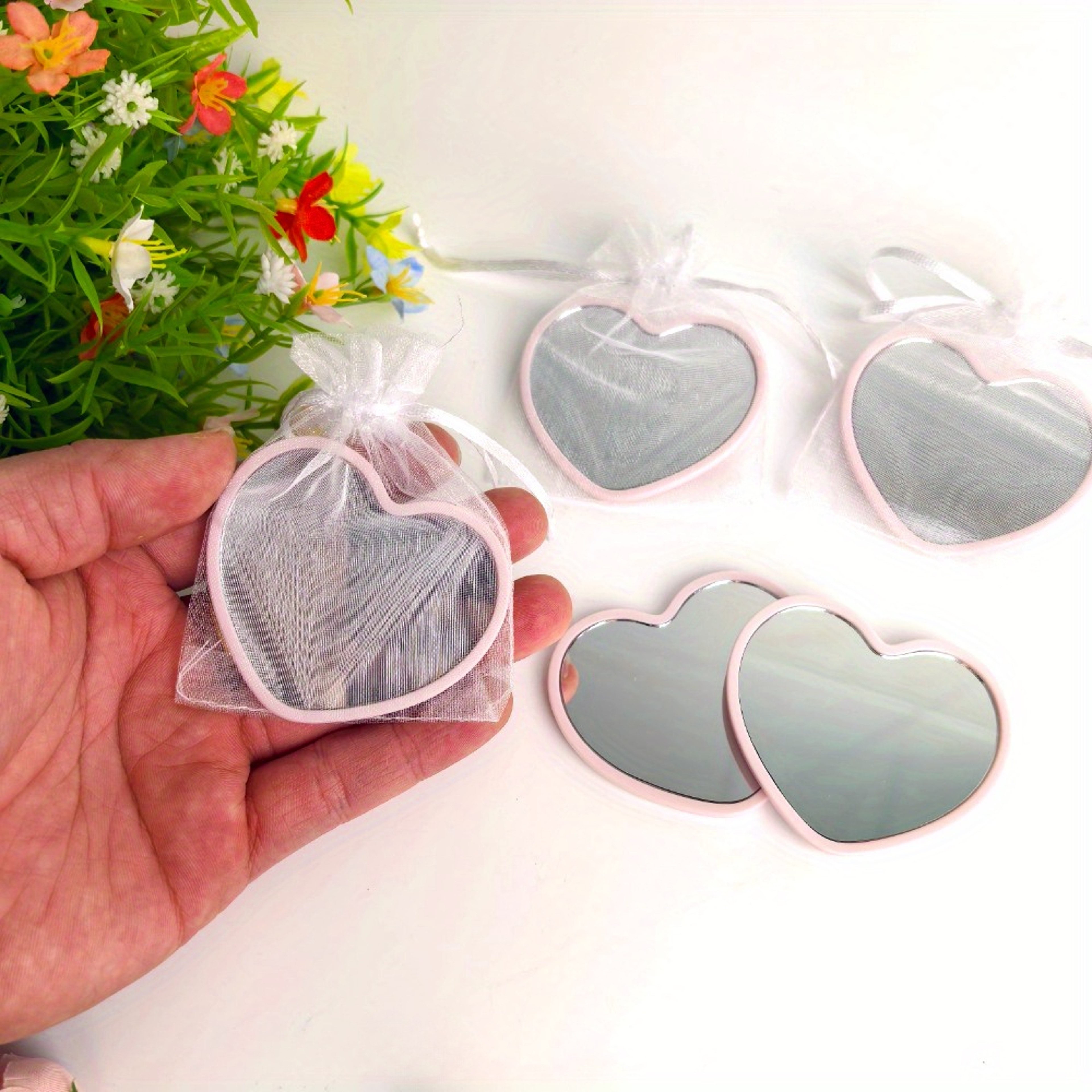 Heart Compact Mirror Portable Pocket Makeup Mirror for Travel Gifts, Weddings & Party Favors – view 3