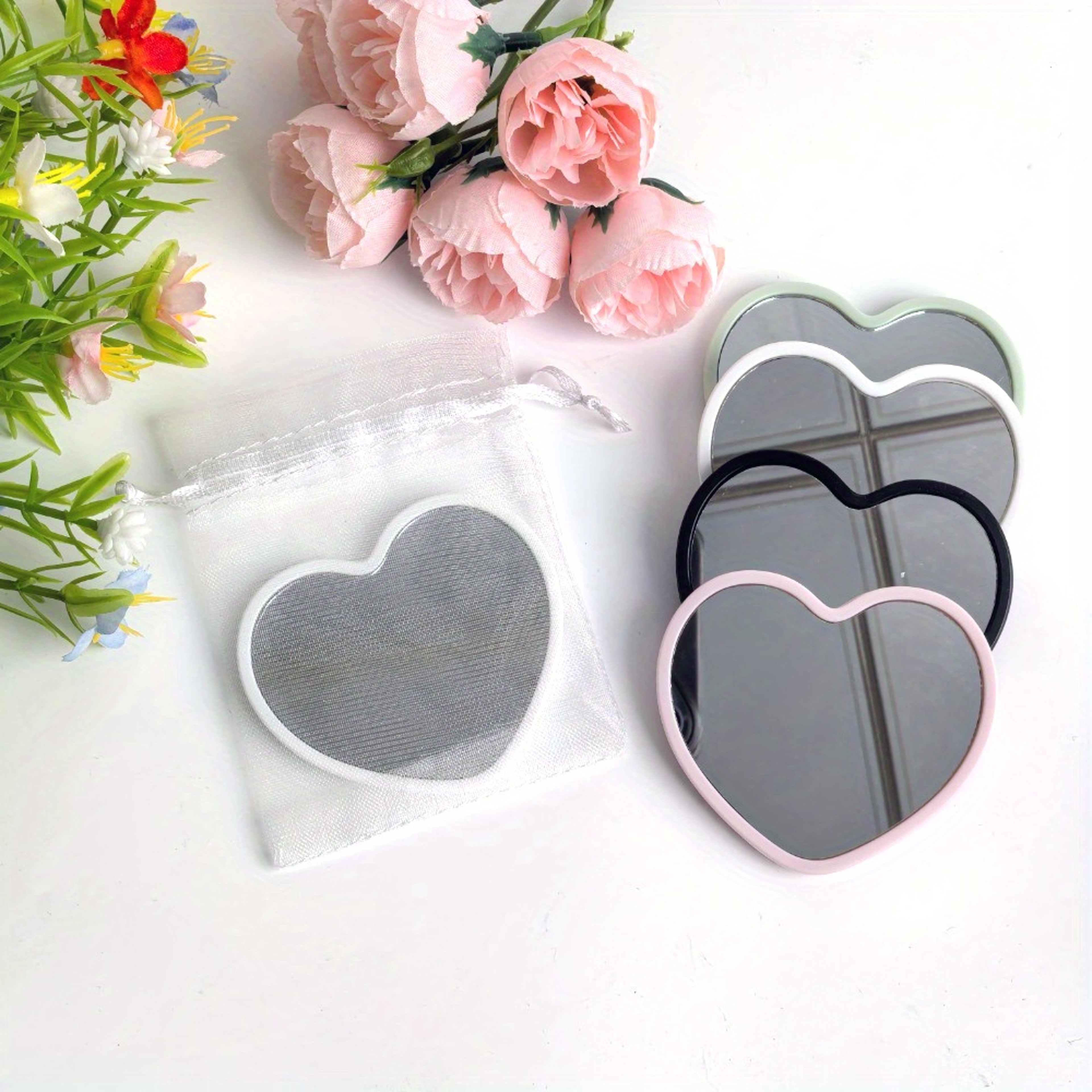 Heart Compact Mirror Portable Pocket Makeup Mirror for Travel Gifts, Weddings & Party Favors – view 4