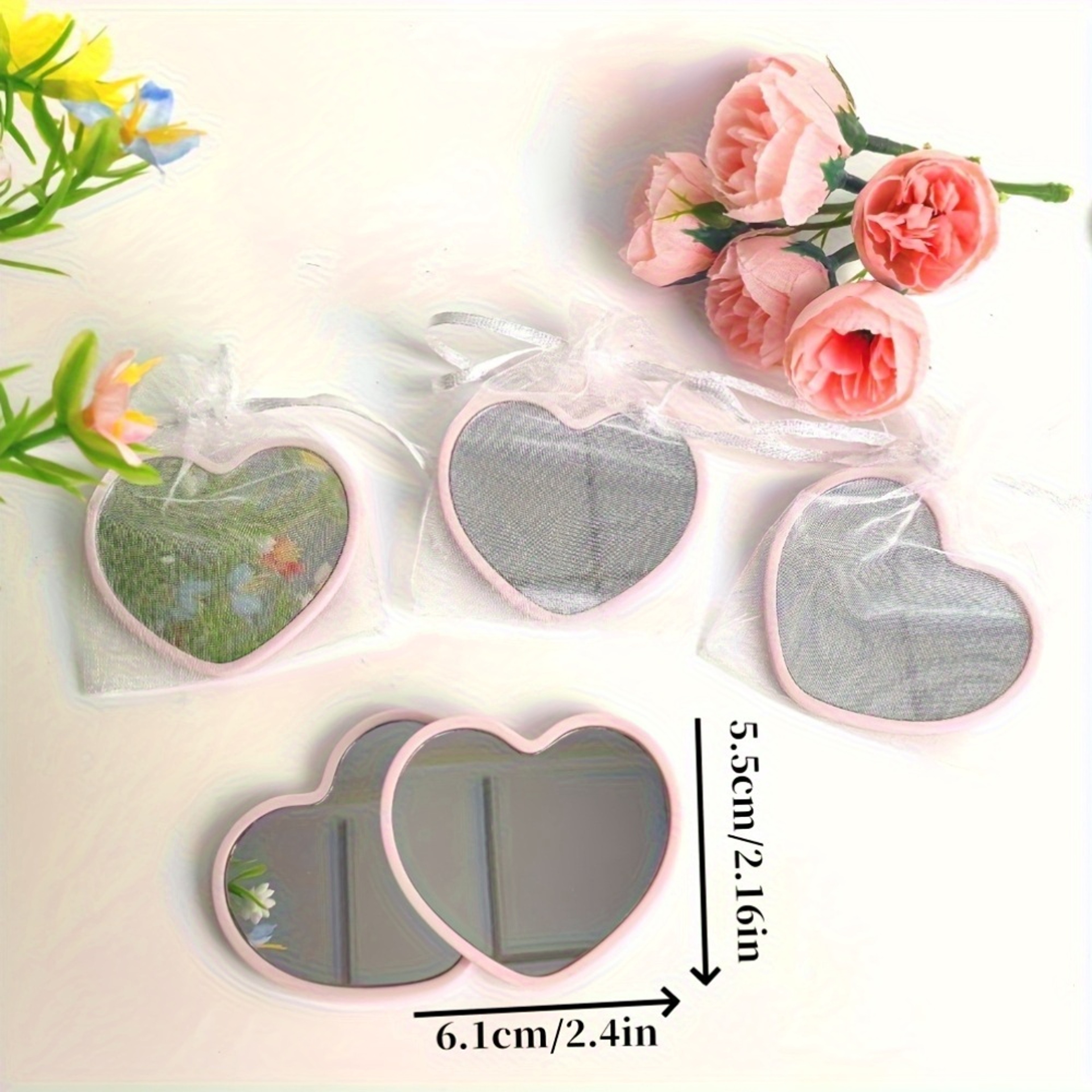 Heart Compact Mirror Portable Pocket Makeup Mirror for Travel Gifts, Weddings & Party Favors – view 6