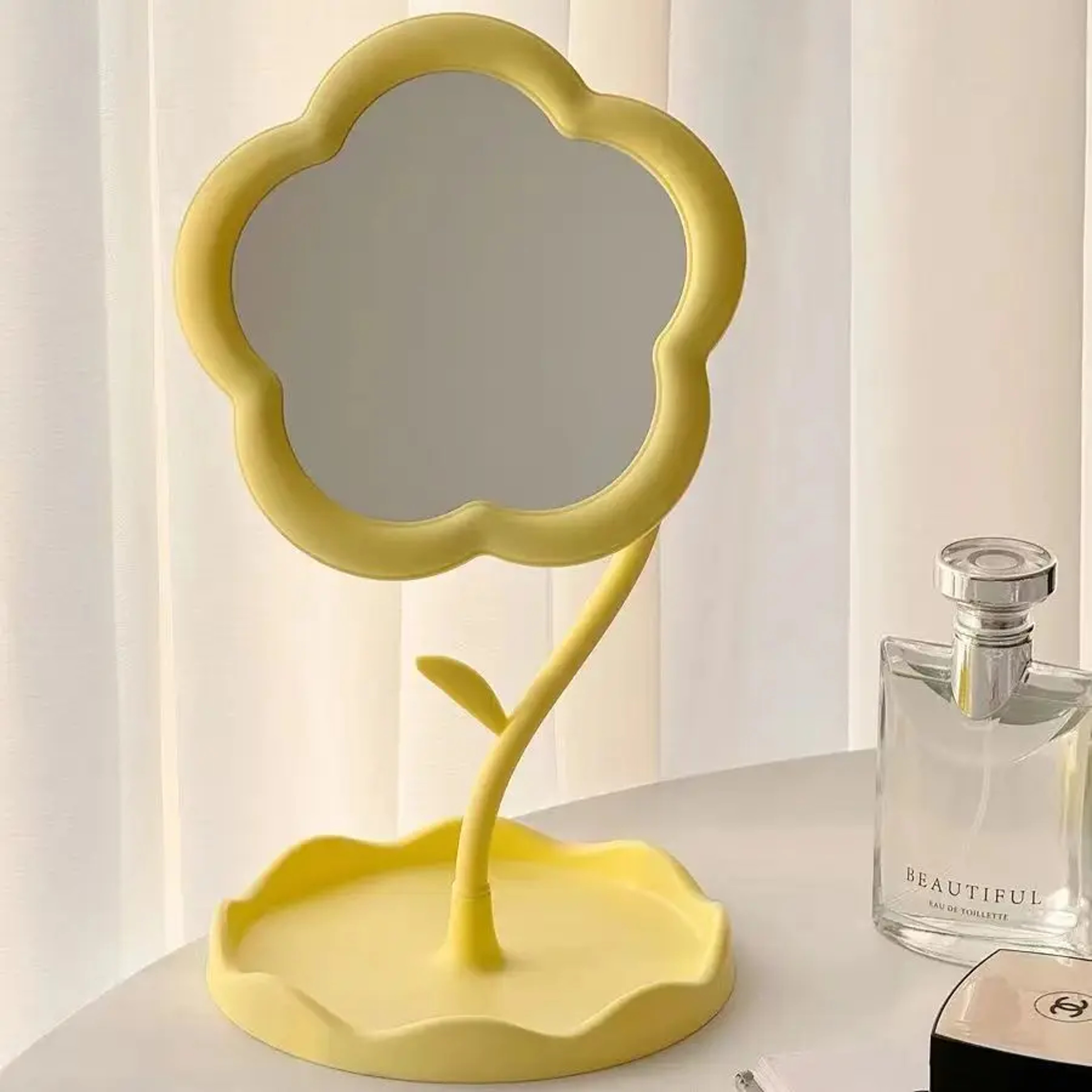 Flower Rotating Makeup Mirror with Storage Tray | Aesthetic Vanity Mirror for Desk, Bedroom & Dorm – view 9