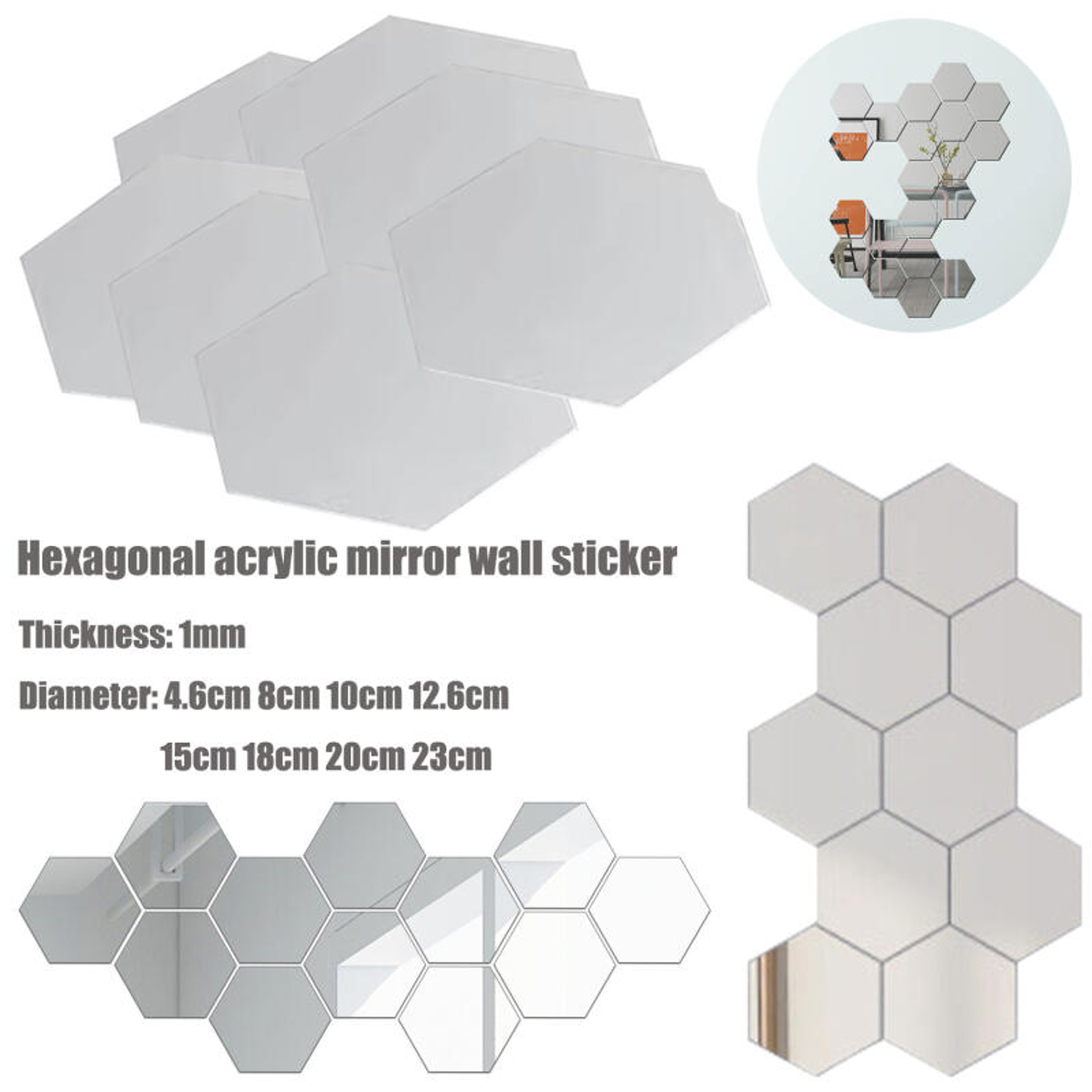 Hexagon Wall Mirror Acrylic Mirror Stickers for DIY Living Room Wall Decor – view 1