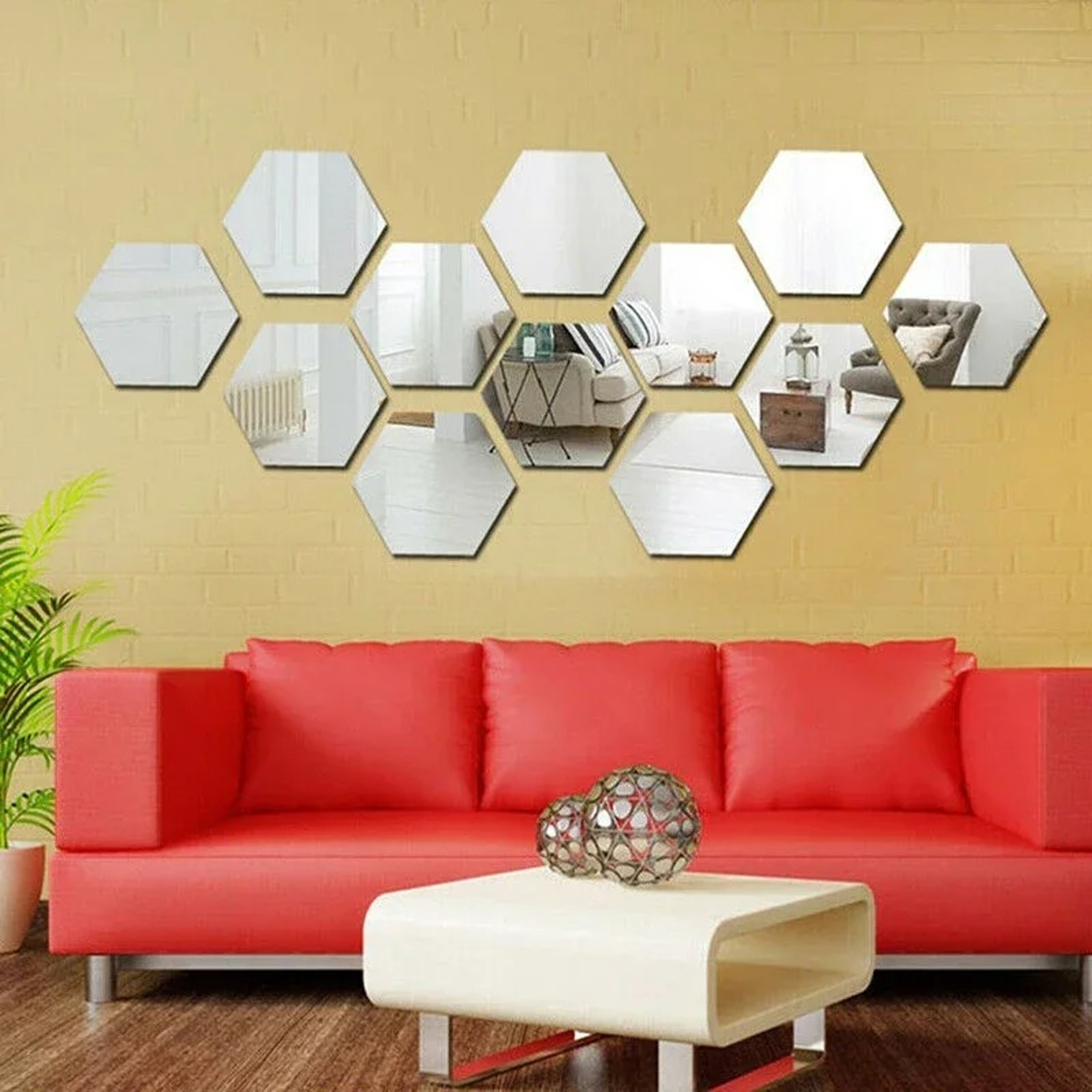 Acrylic Mirror Wall Stickers Hexagon DIY Wall Decor Removable Mirror Decals For Living Room 2