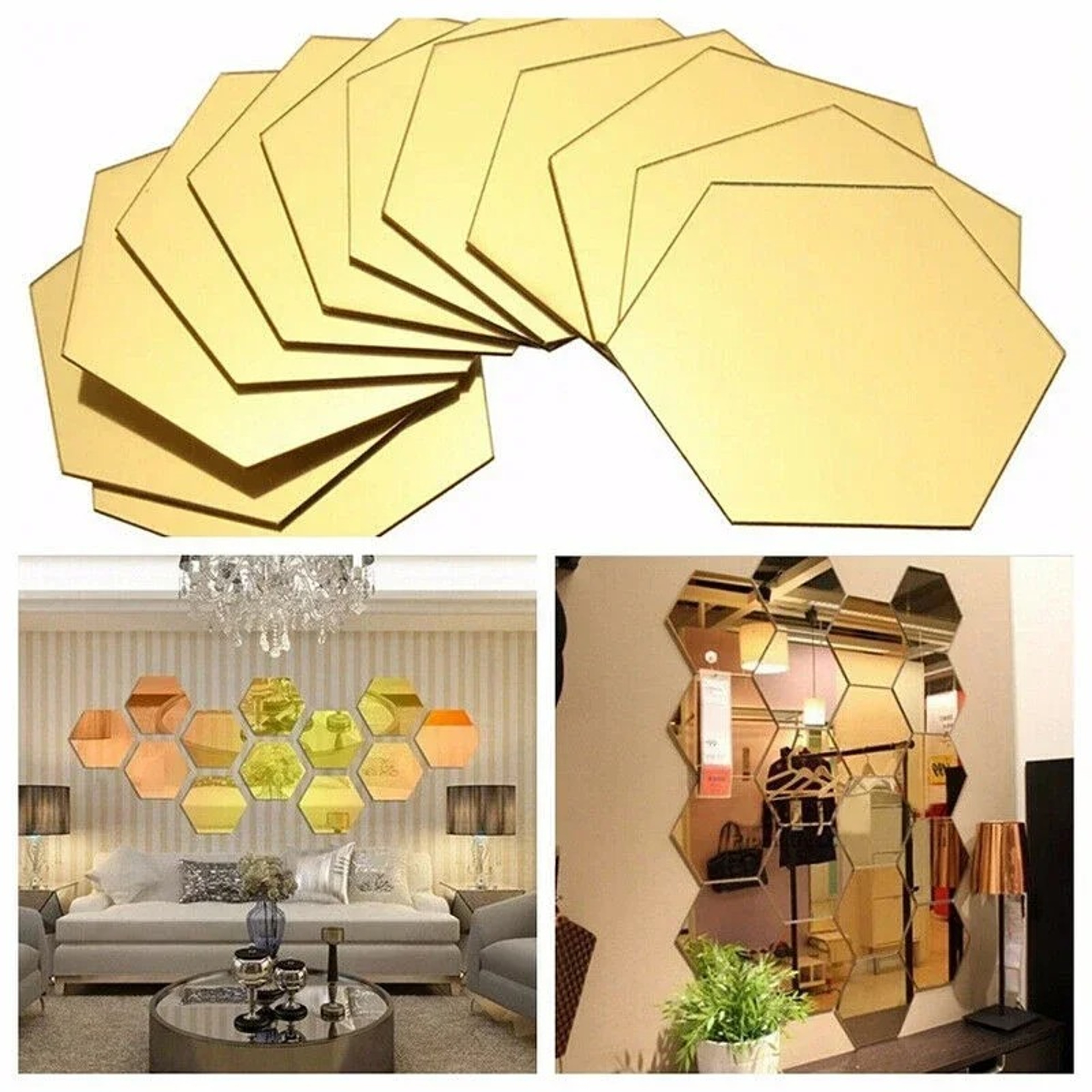 Acrylic Mirror Wall Stickers Hexagon DIY Wall Decor Removable Mirror Decals For Living Room 4