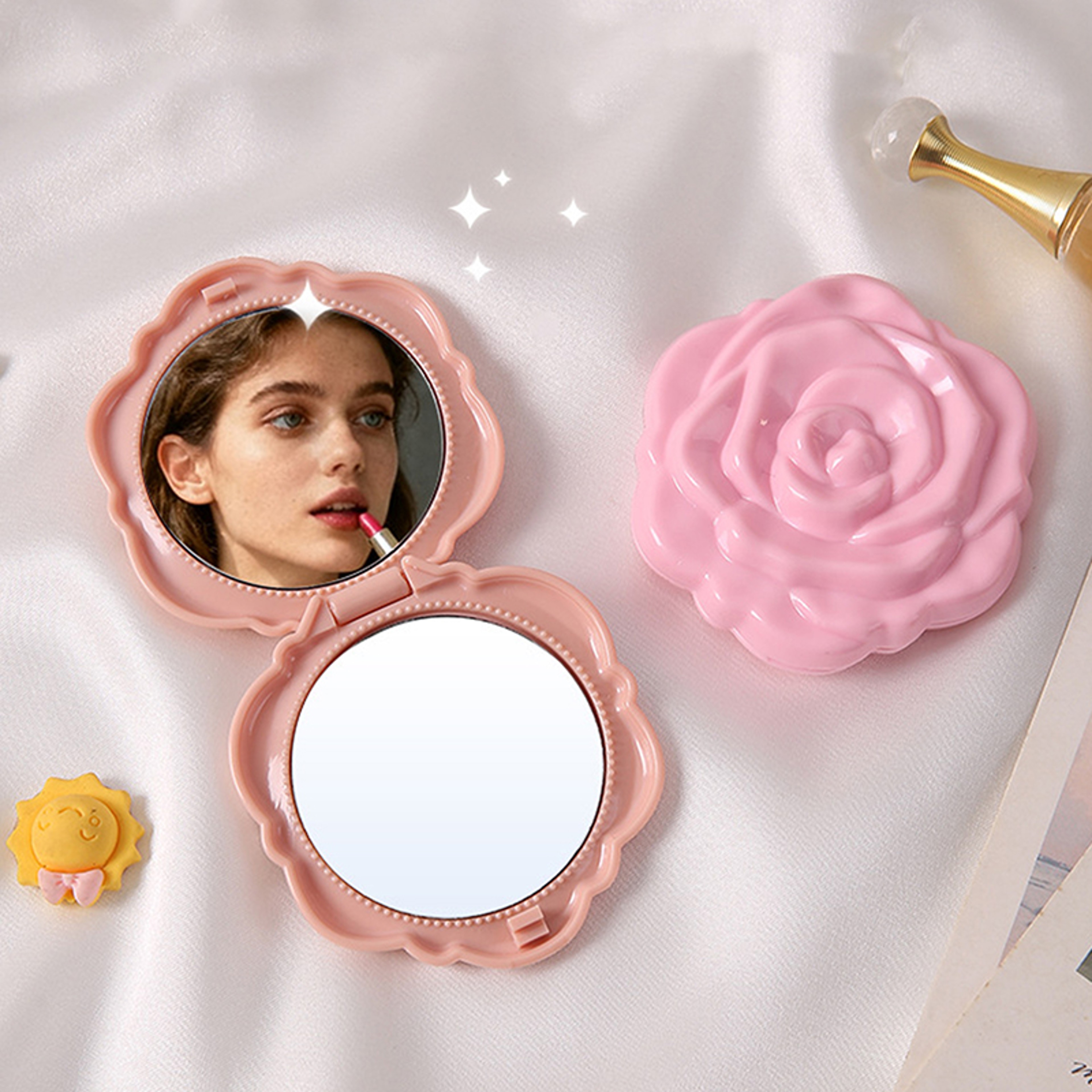 Retro Rose Compact Makeup Mirror DoubleSided Folding Pocket Mirror For Travel  Everyday TouchUps 2