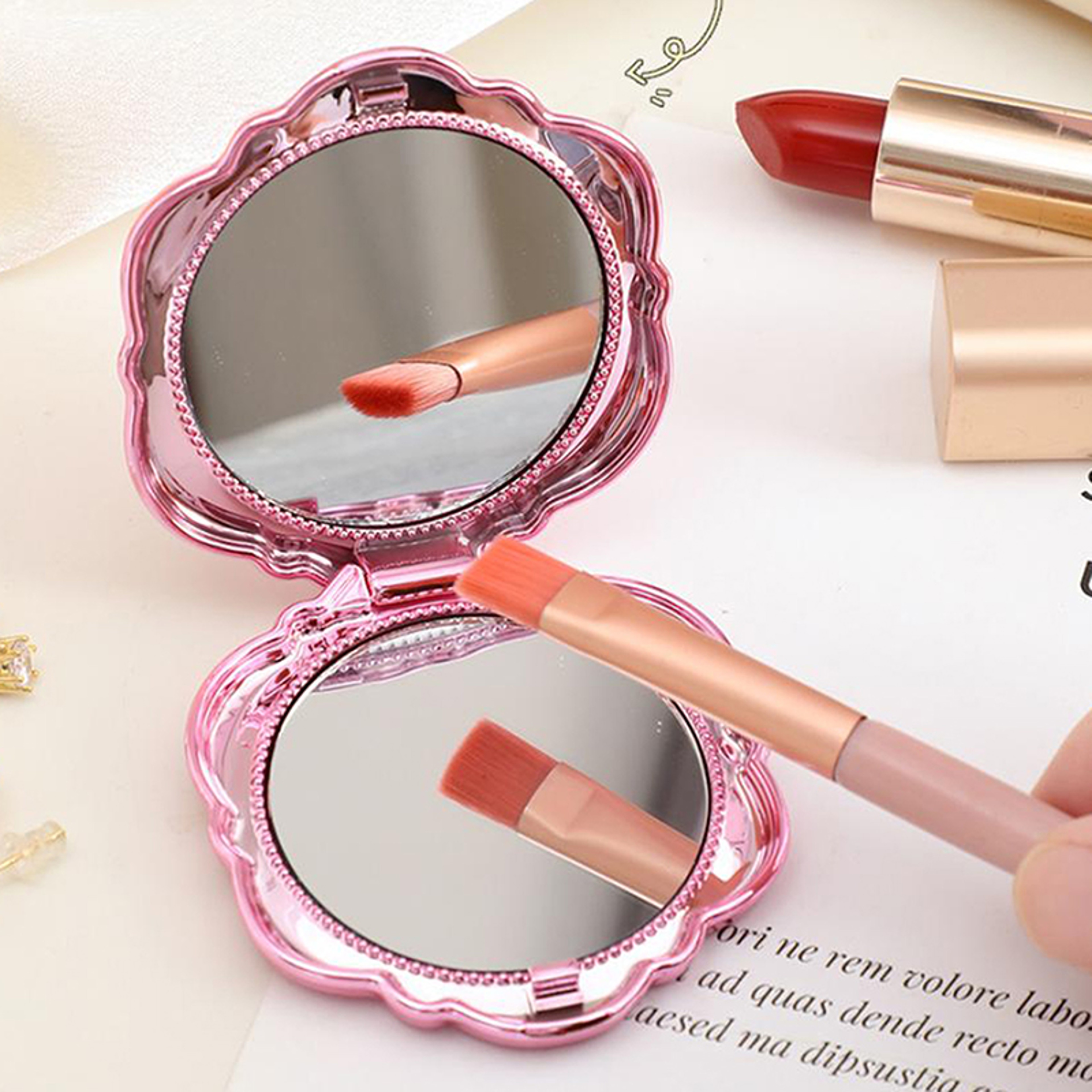 Retro Rose Compact Makeup Mirror DoubleSided Folding Pocket Mirror For Travel  Everyday TouchUps 3
