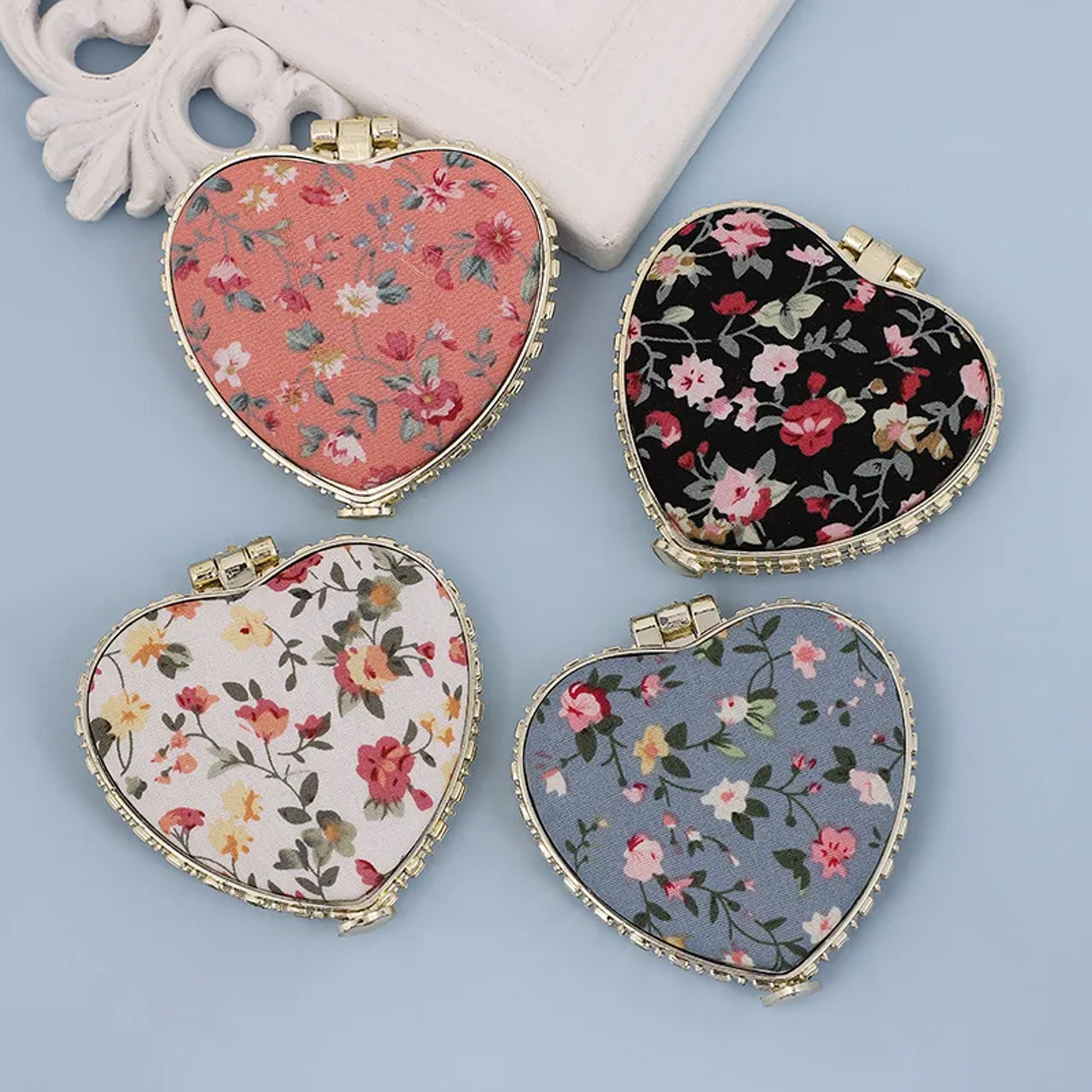 Vintage Floral Compact Makeup Mirror Portable Double Sided Pocket Mirror for Purse and Travel – view 3