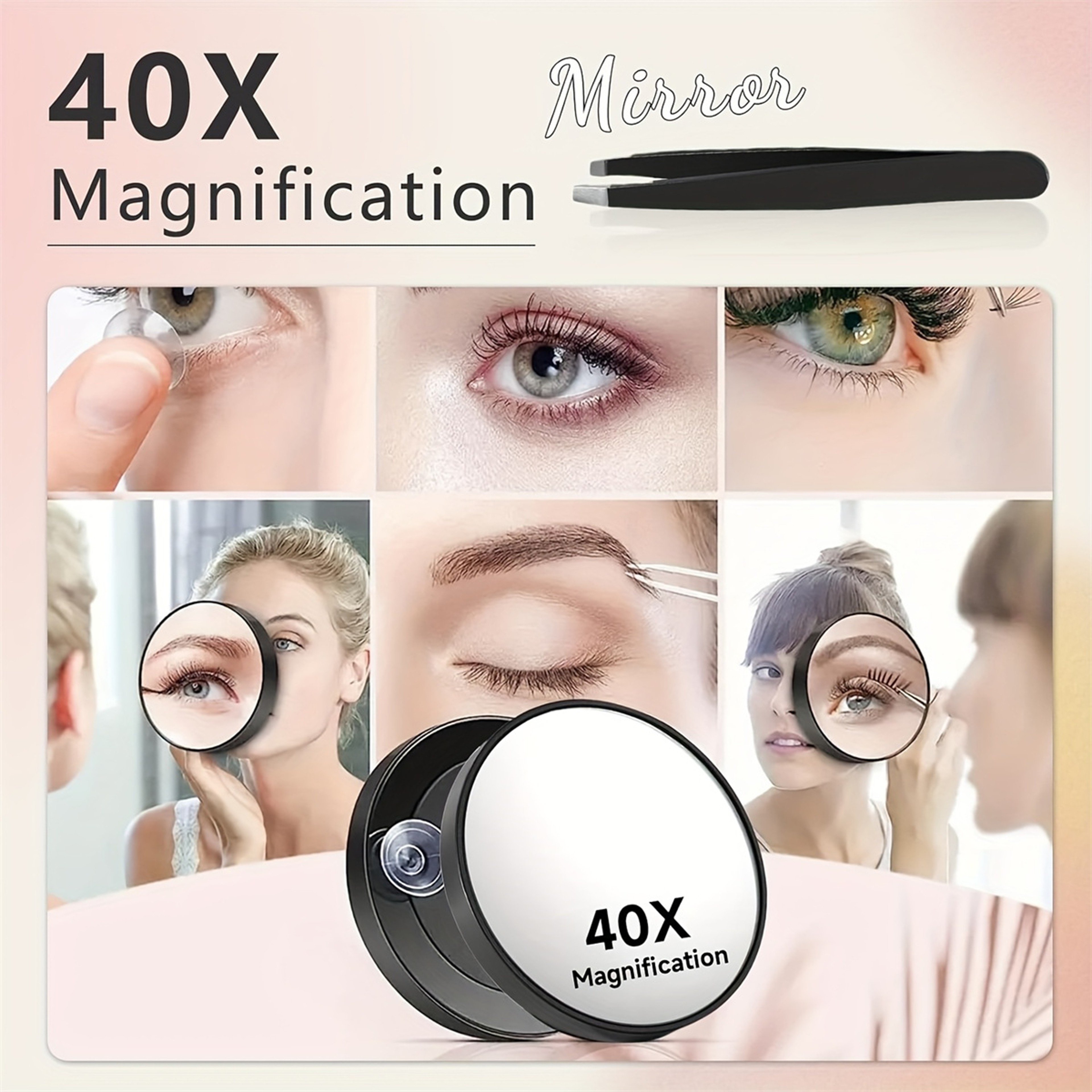 Magnifying Mirror with Suction Cup & Tweezers Travel Compact Makeup Mirror for Precision Grooming – view 4