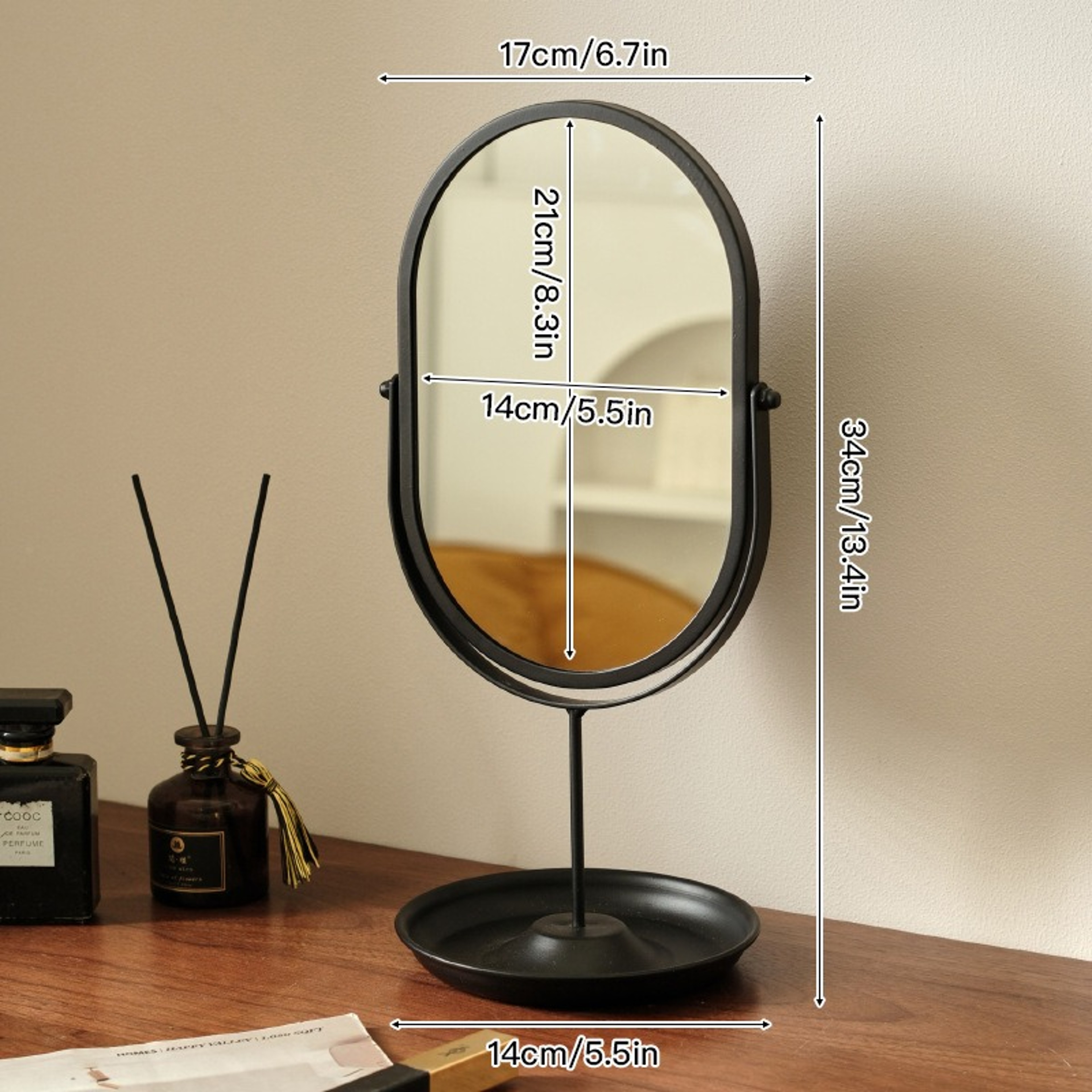 Modern Vanity Mirror with 360° Rotation Oval Tabletop Makeup Mirror for Bedroom, Bathroom & Vanity Desk – view 4