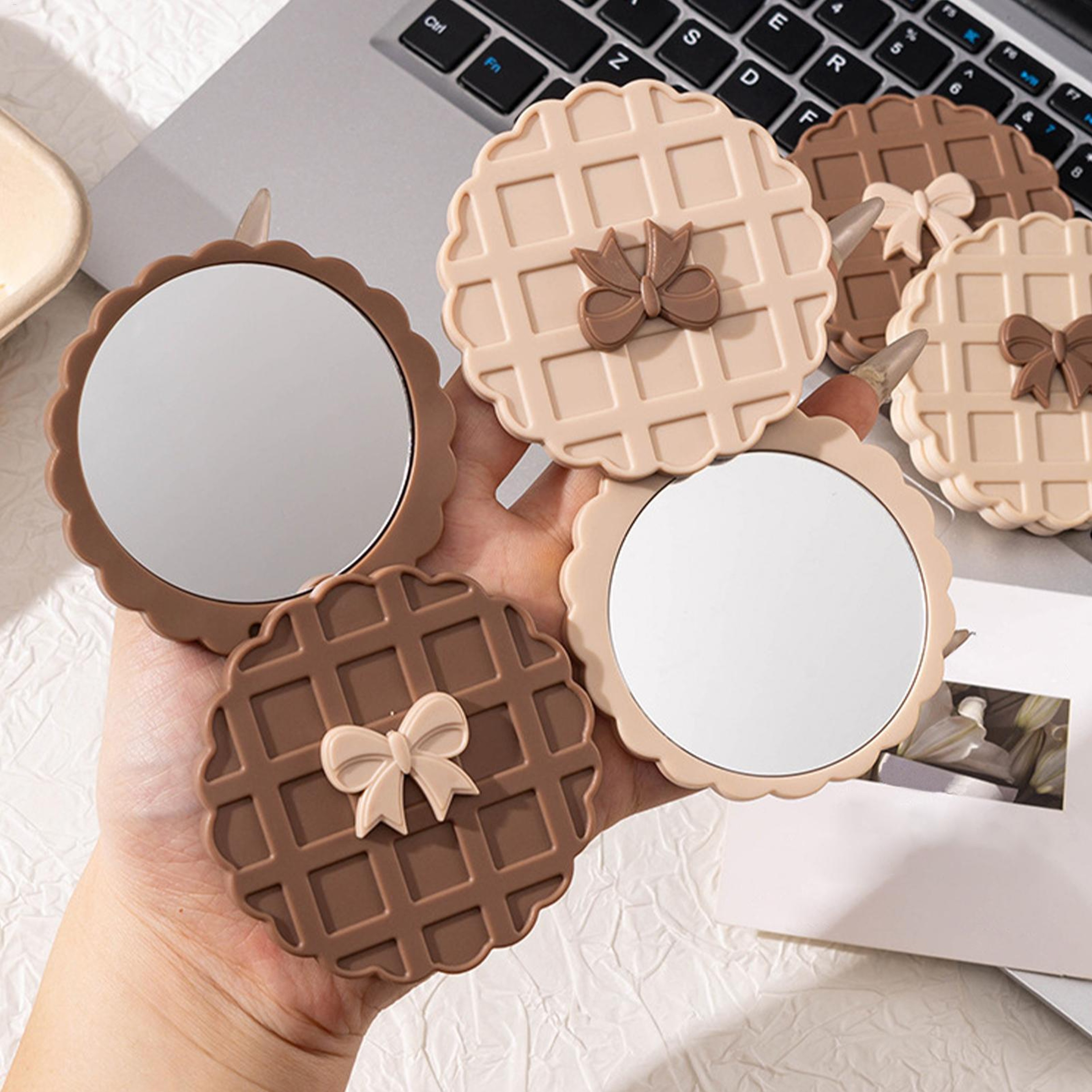 Waffle Compact Makeup Mirror Double Sided Pocket Mirror For Travel And Daily Touch Ups 0