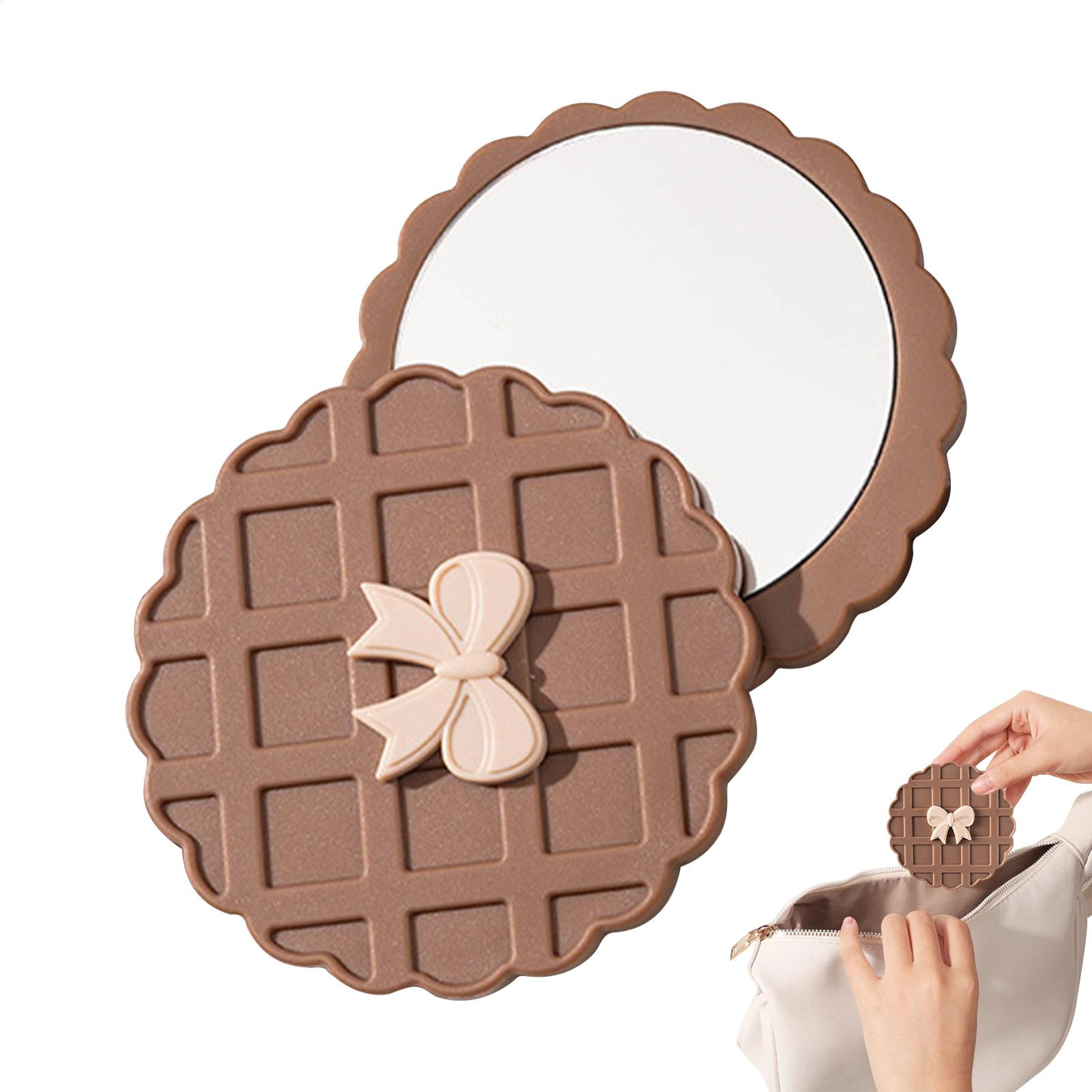 Waffle Compact Makeup Mirror Double Sided Pocket Mirror For Travel And Daily Touch Ups 4