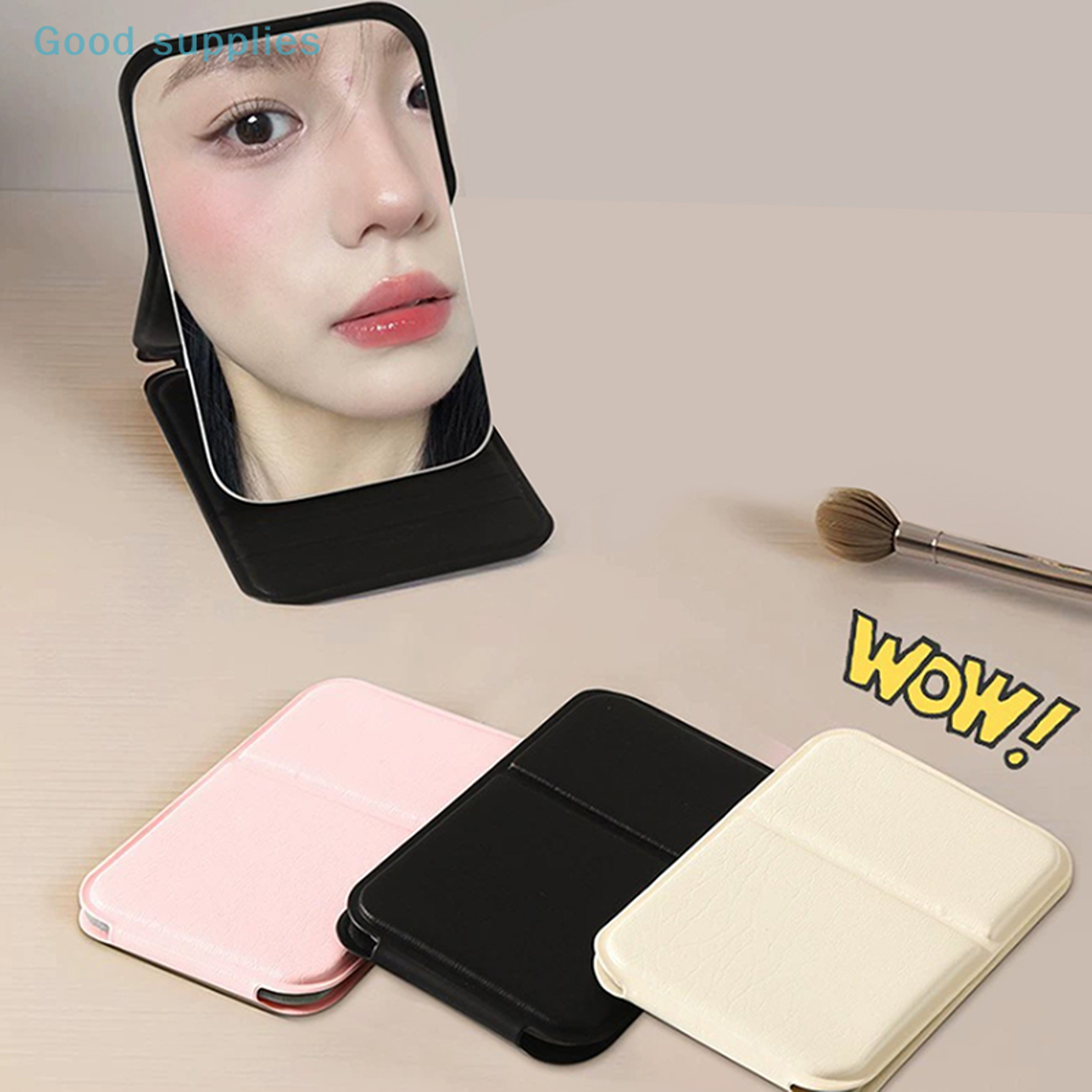 Travel Makeup Mirror With PU Leather Case DoubleSided Foldable Compact Mirror 4