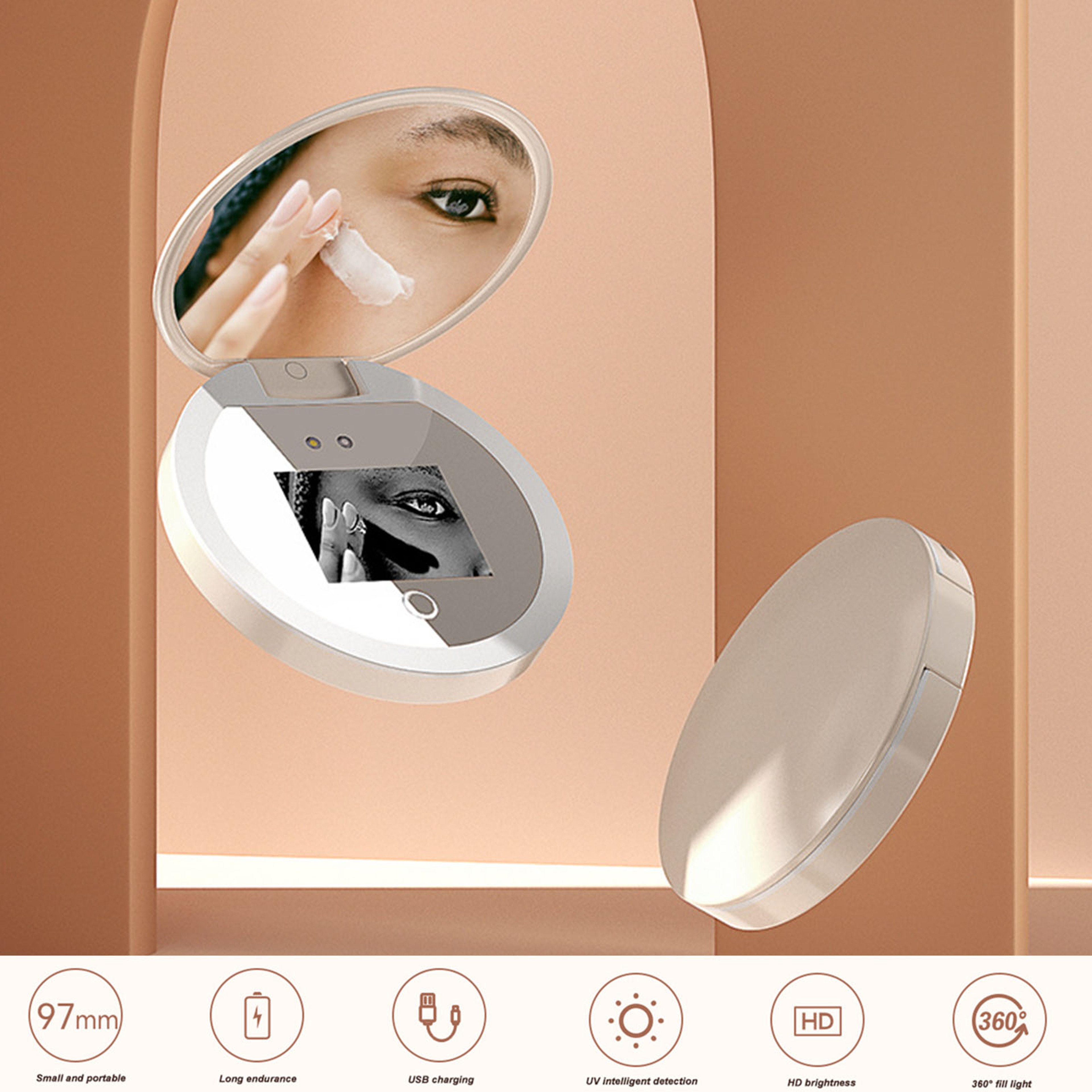 UV Sunscreen Mirror with UV Camera, LED Compact Travel Makeup Mirror & 2X Magnification – view 6