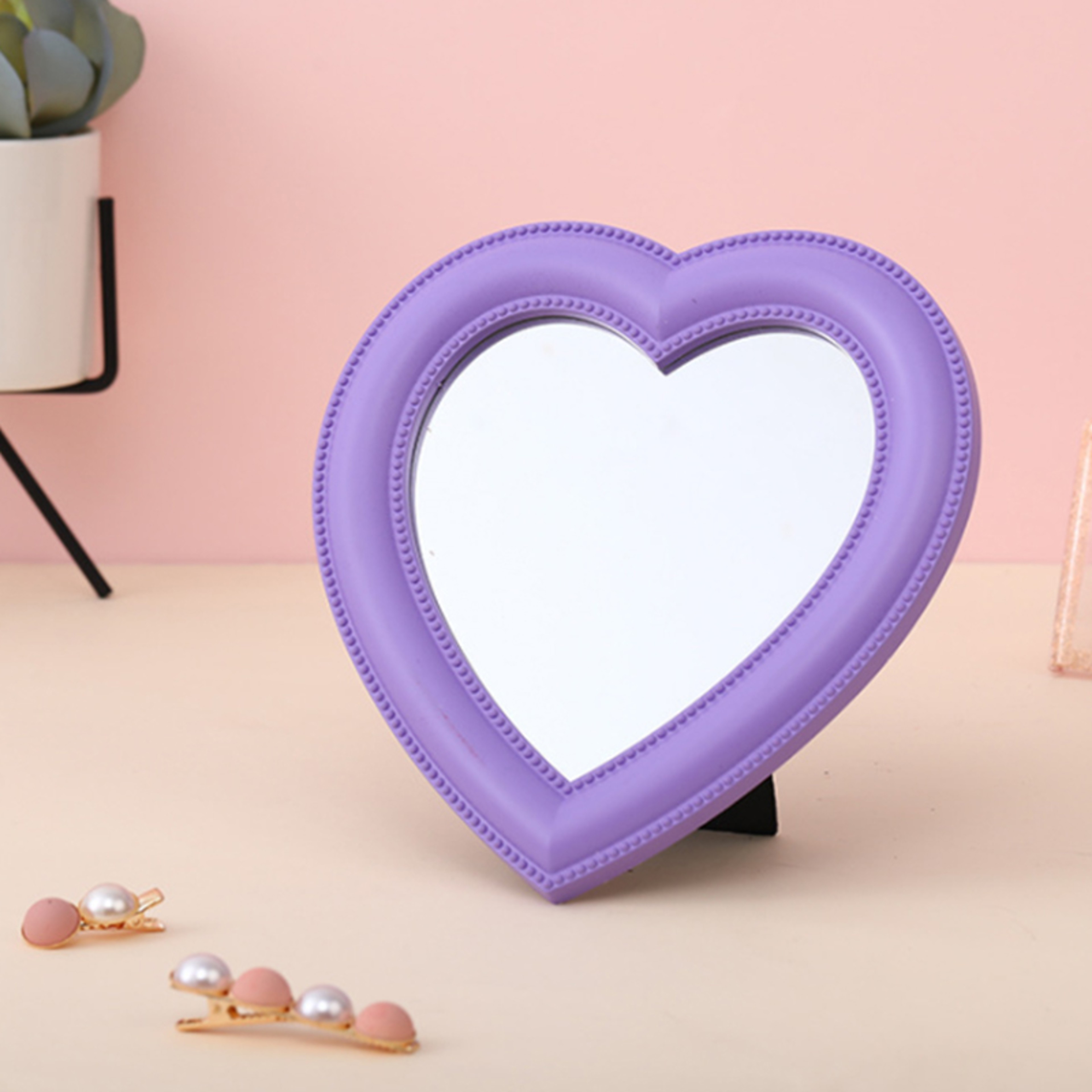 Cute Heart Vanity Mirror With Rotating Stand Desktop Makeup Mirror For Dorm Room  Vanity 5