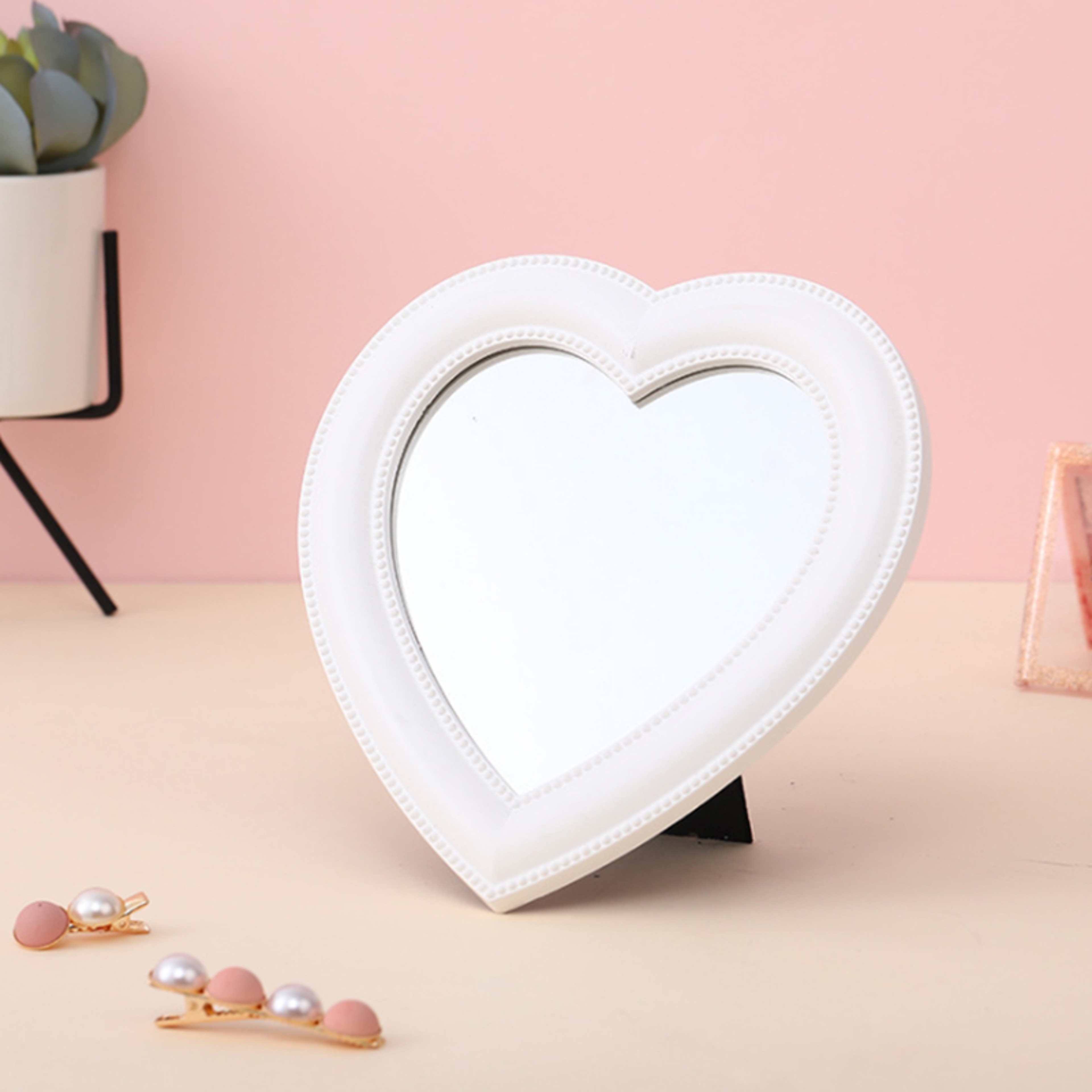 Cute Heart Vanity Mirror With Rotating Stand Desktop Makeup Mirror For Dorm Room  Vanity 6