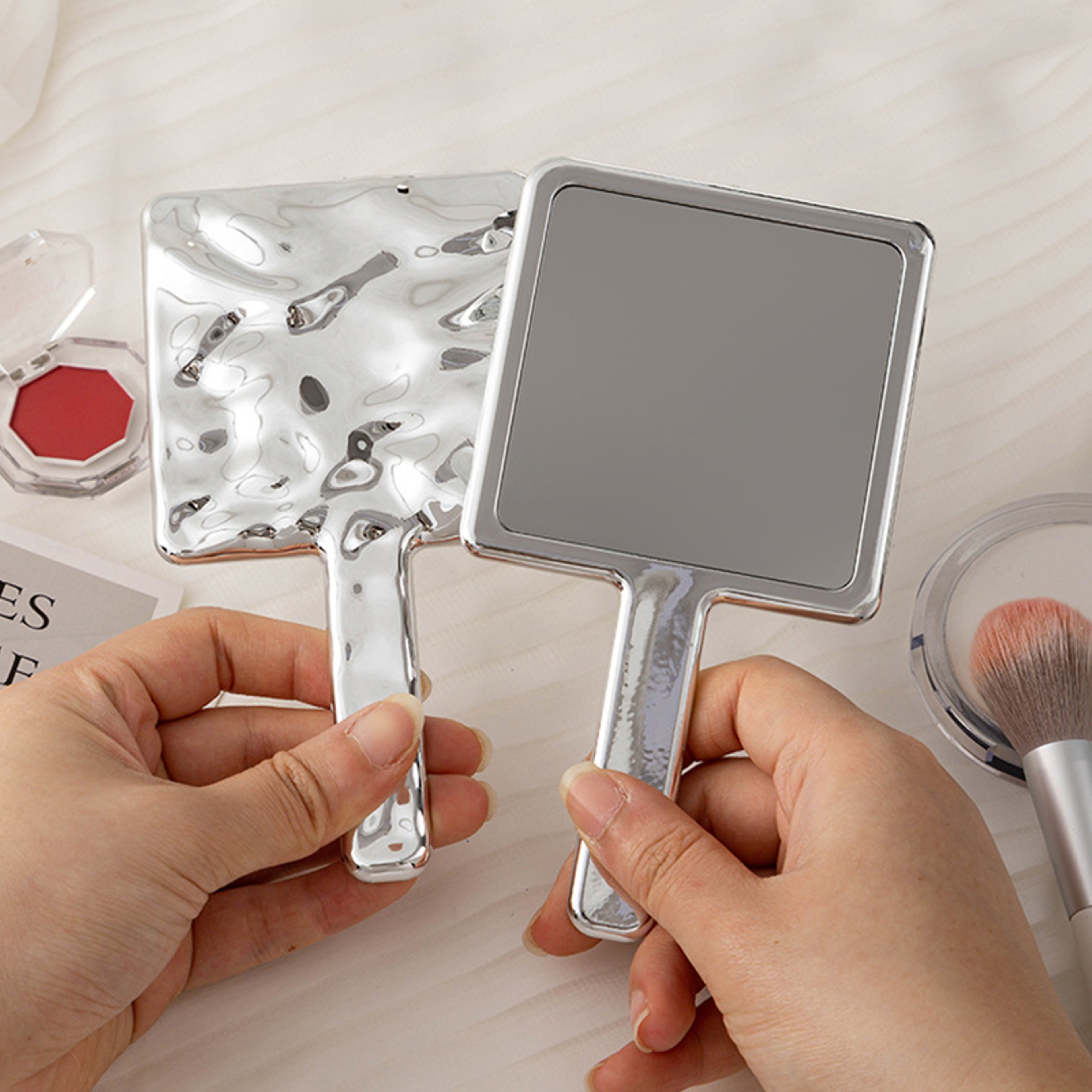 Modern Handheld Makeup Mirror With Handle  Irregular Water Ripple Vanity Mirror For Makeup  Salon U 1
