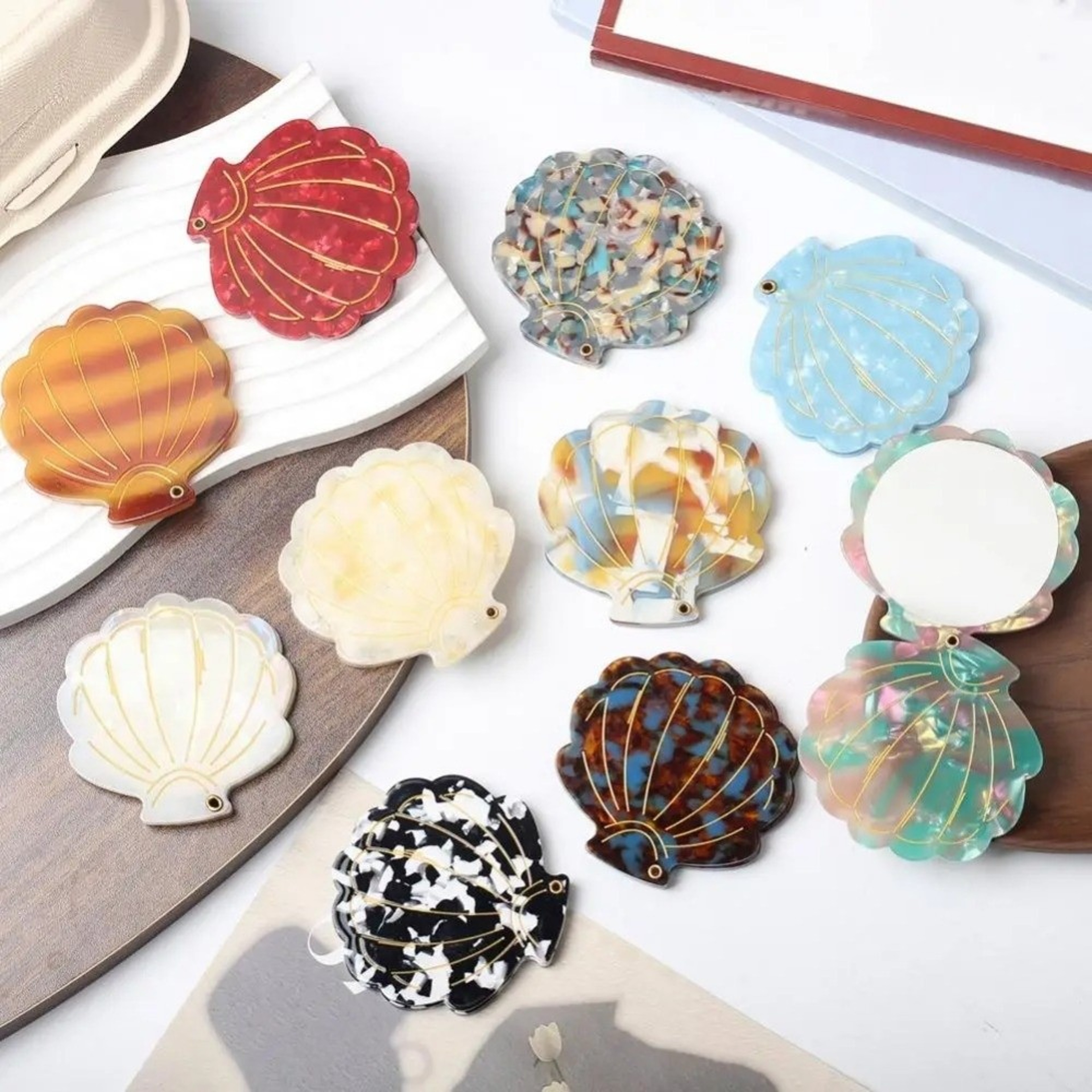 Elegant Shell Compact Makeup Mirror for Travel | Portable Folding Pocket Cosmetic Mirror – view 2