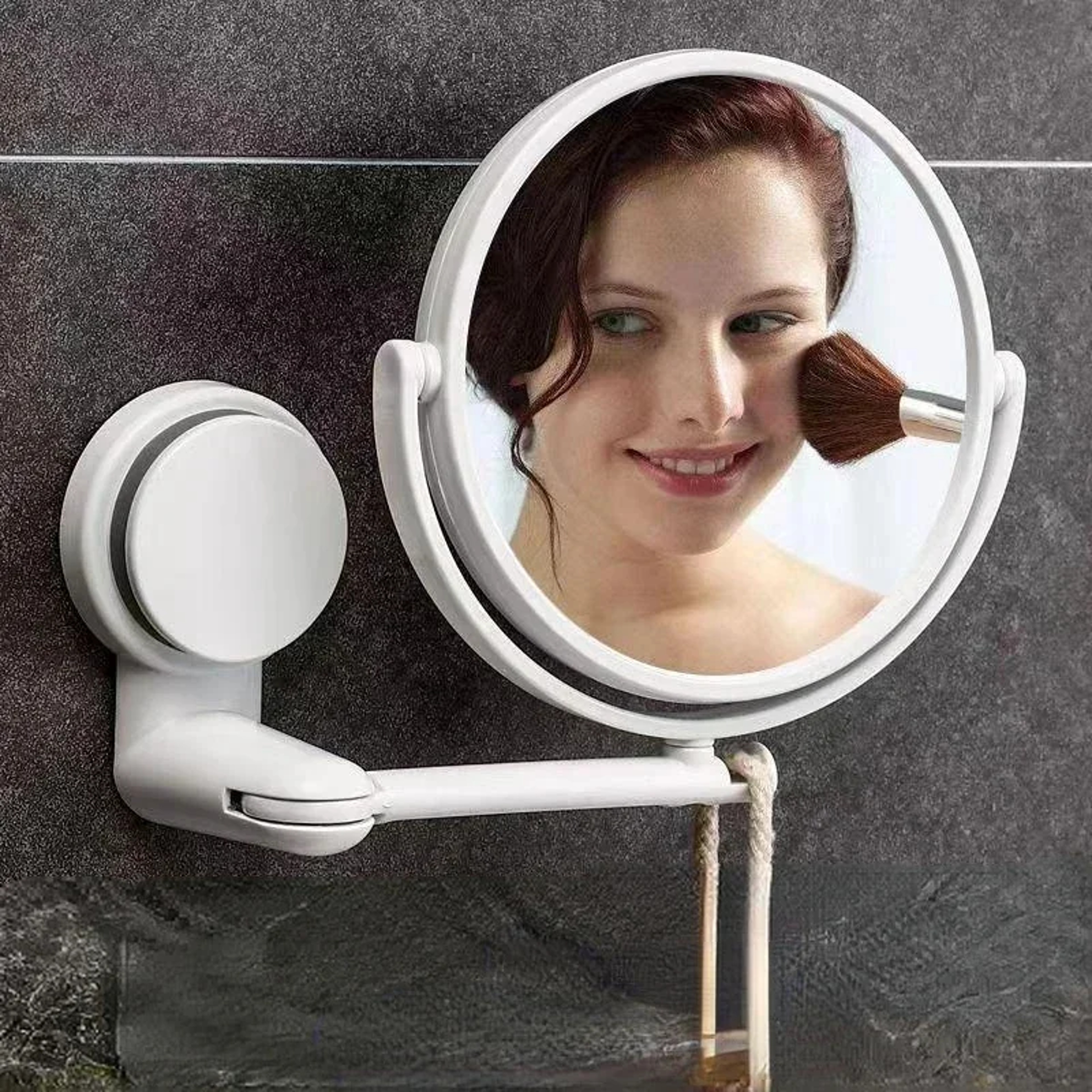 Wall Mounted Makeup Mirror with Extendable Arm Double Sided Swivel No Drill Bathroom Mirror – view 2