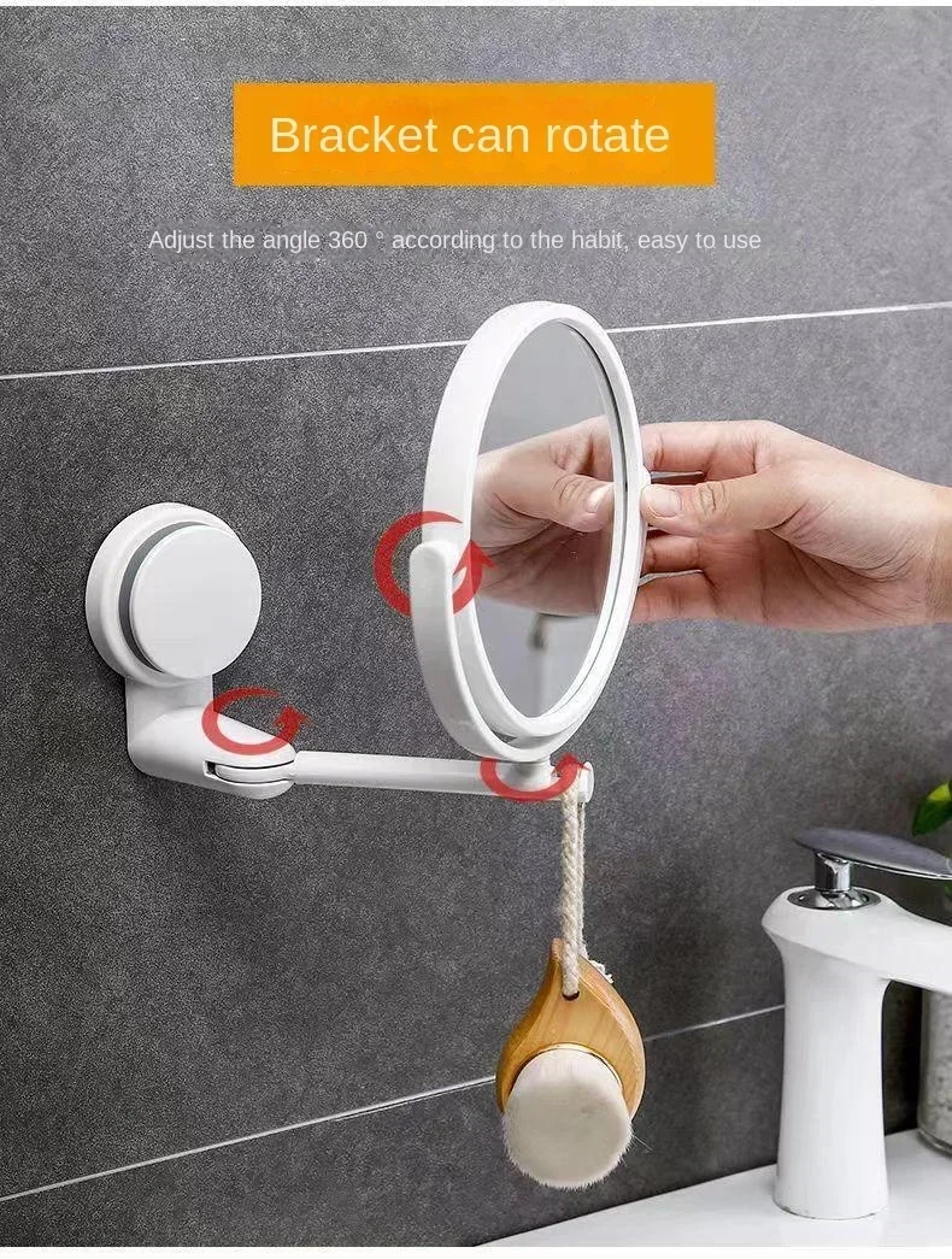 Wall Mounted Makeup Mirror with Extendable Arm Double Sided Swivel No Drill Bathroom Mirror – view 5
