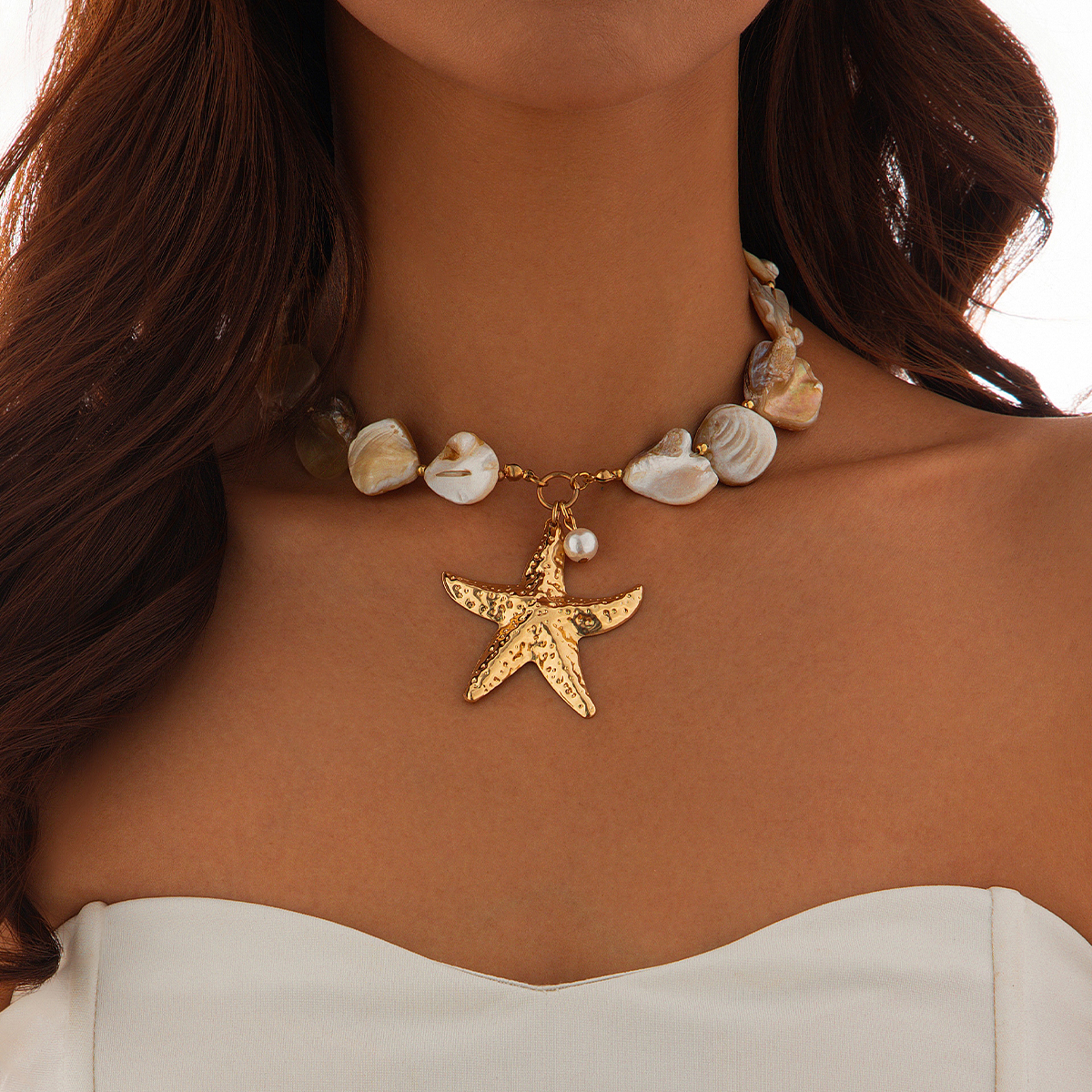 Bohemian Starfish Necklace Beach Choker Necklace with Seashell Pendant for Women Y2K Jewelry – view 10