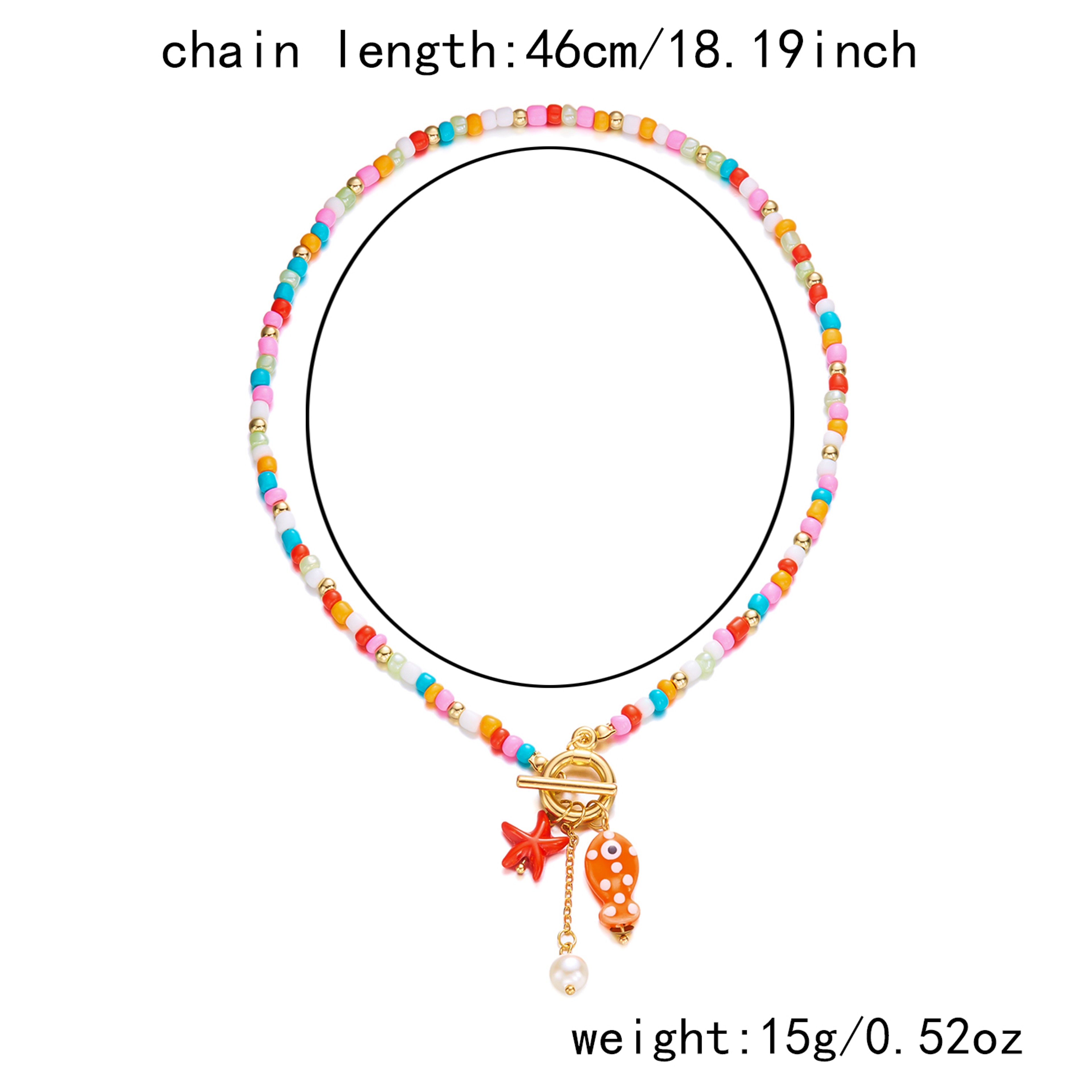 Boho Beach Necklace with Ceramic Fish & Starfish Pendant Colorful Beaded Ocean Inspired Jewelry – view 5