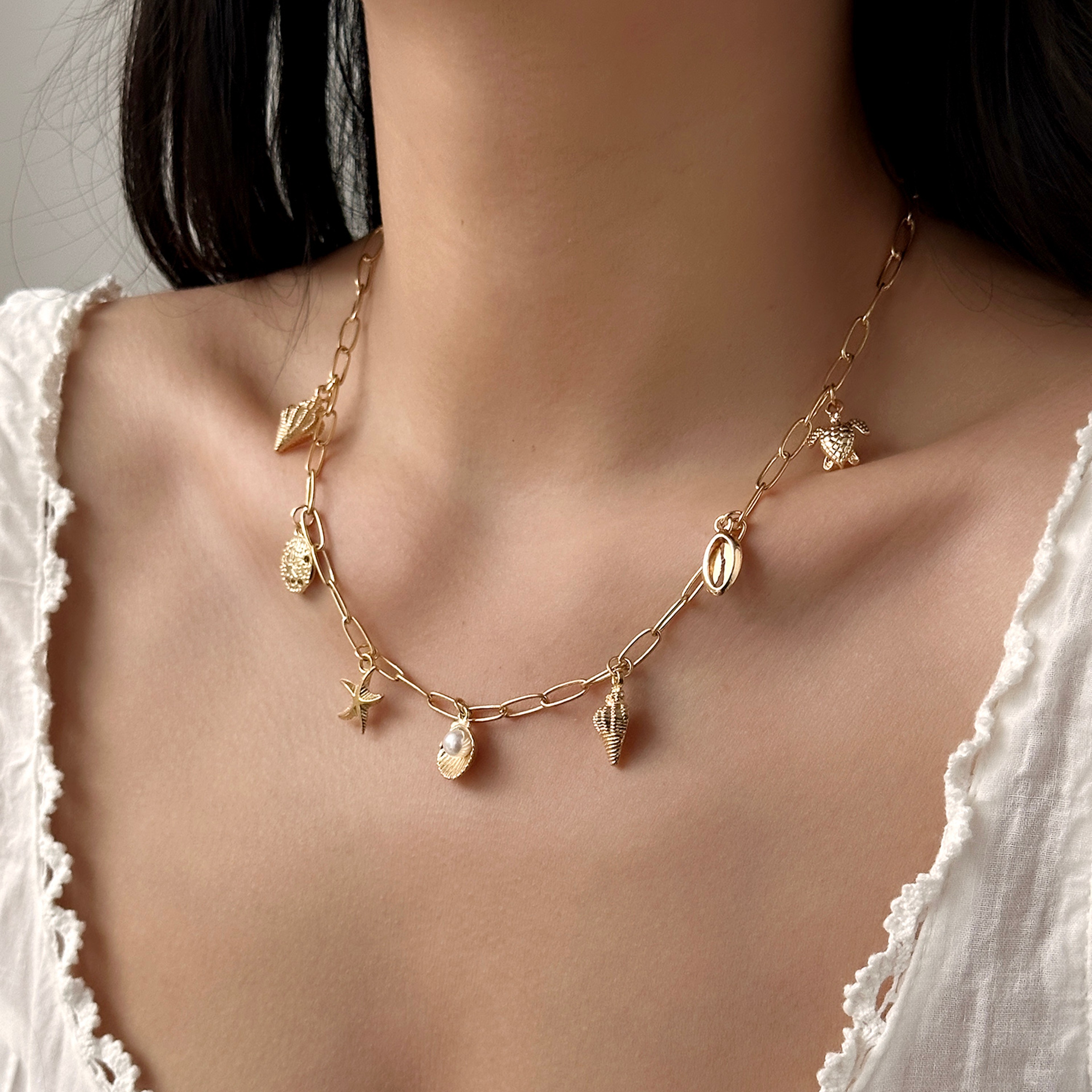Gold Starfish & Shell Pendant Necklace for Women – Beach Jewelry Ocean-Inspired Coastal Necklace – view 5