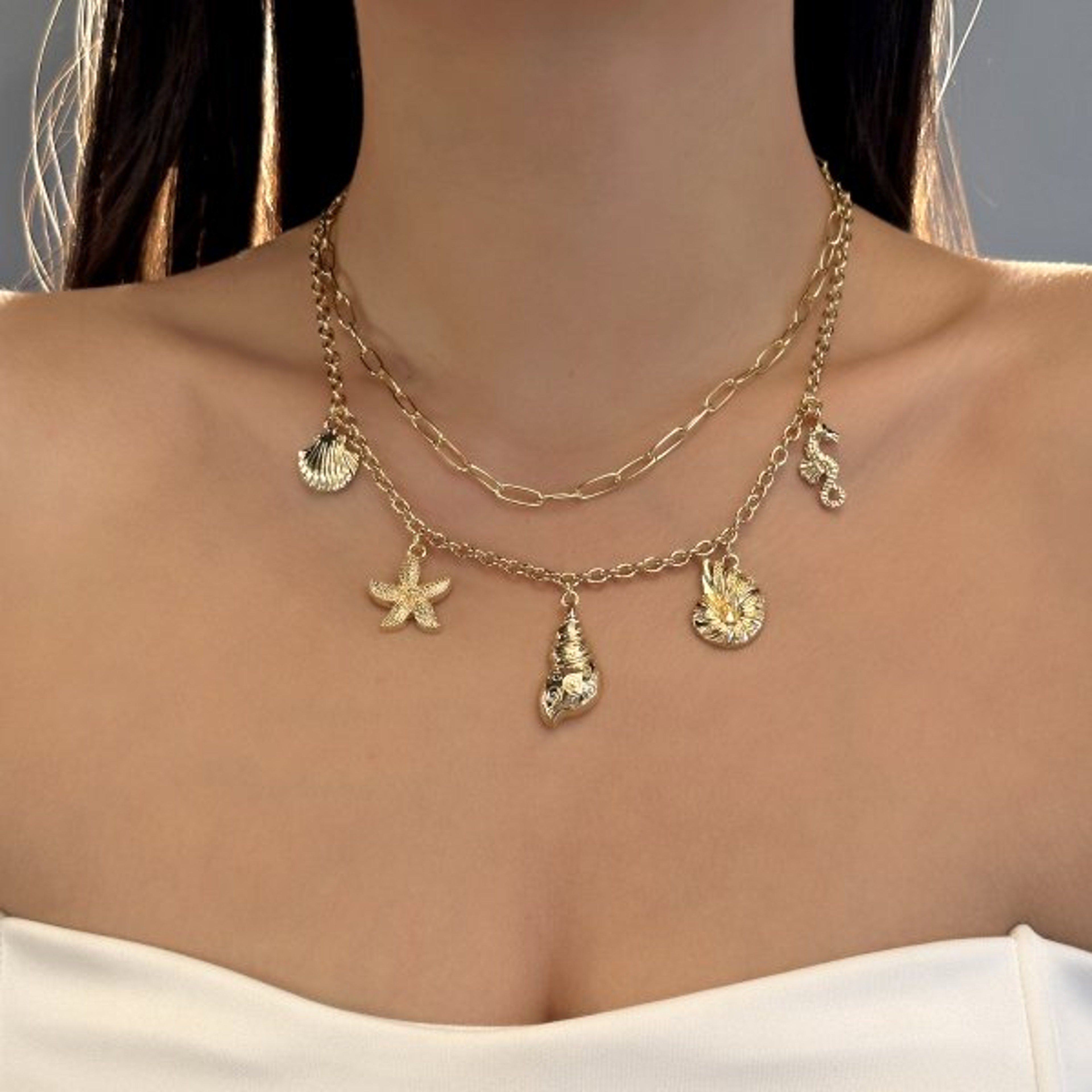 Gold Starfish & Shell Pendant Necklace for Women – Beach Jewelry Ocean-Inspired Coastal Necklace – view 9
