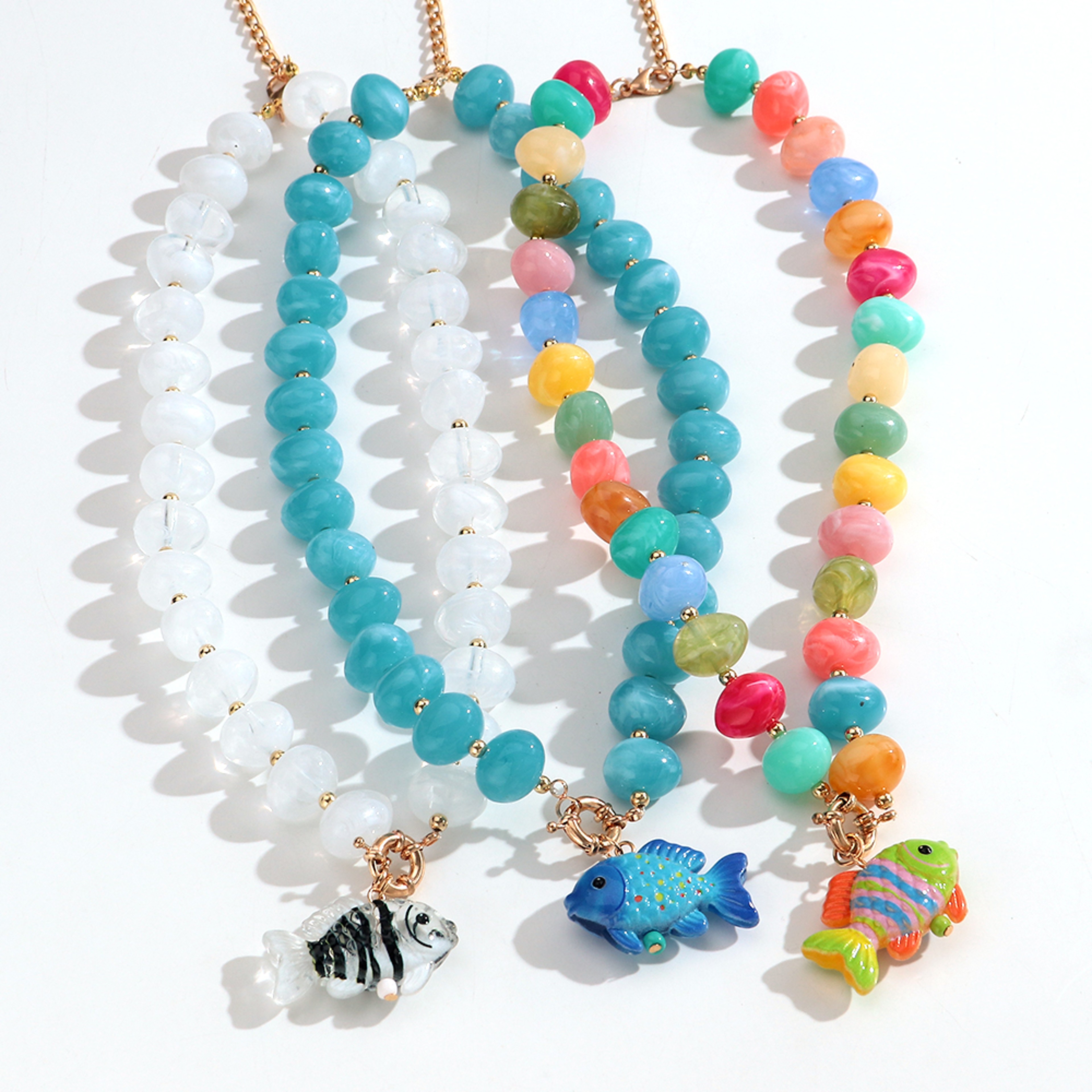 Boho Beaded Choker Fish Pendant Necklace for Women Colorful Acrylic Beach Vacation Jewelry – view 4
