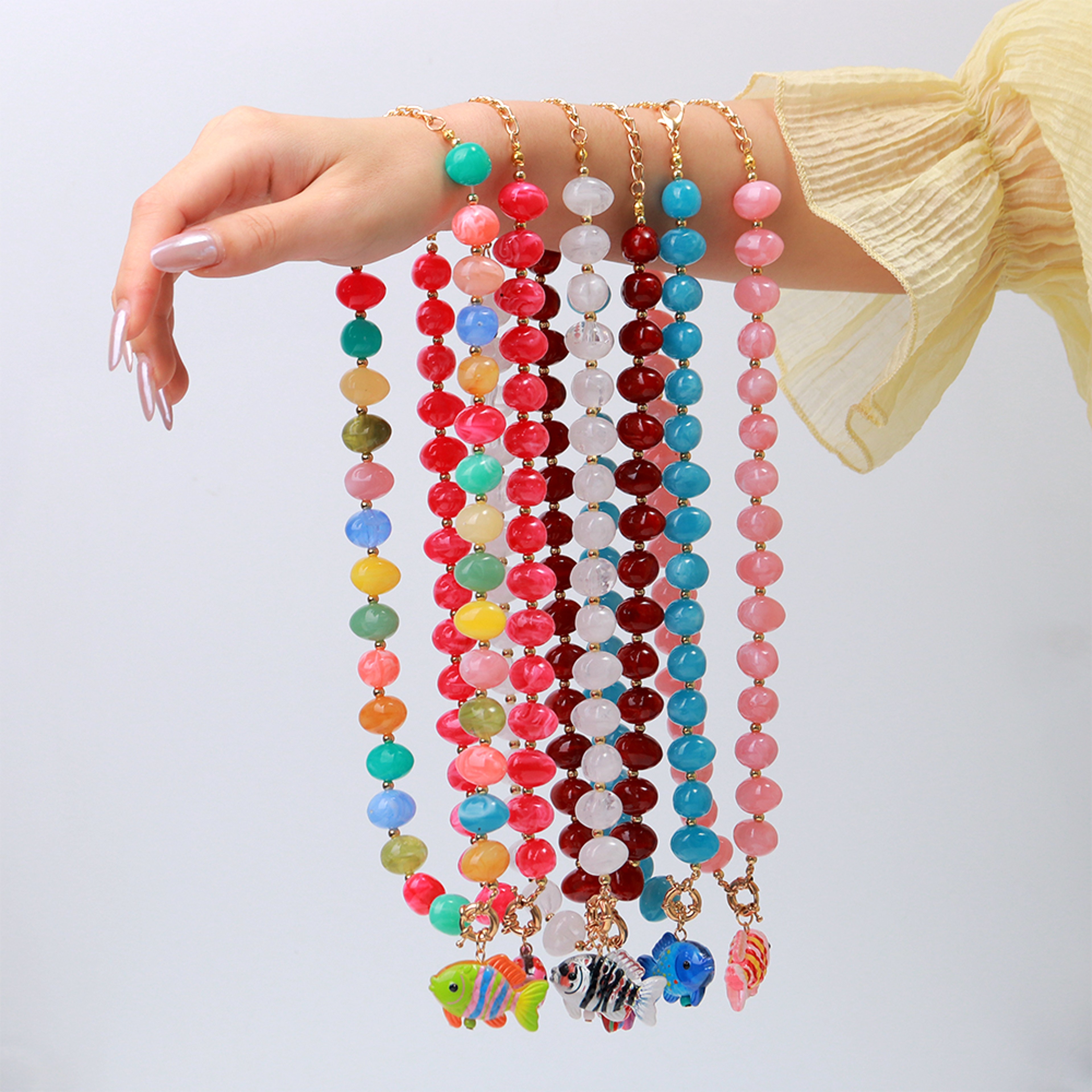 Boho Beaded Choker Fish Pendant Necklace for Women Colorful Acrylic Beach Vacation Jewelry – view 5