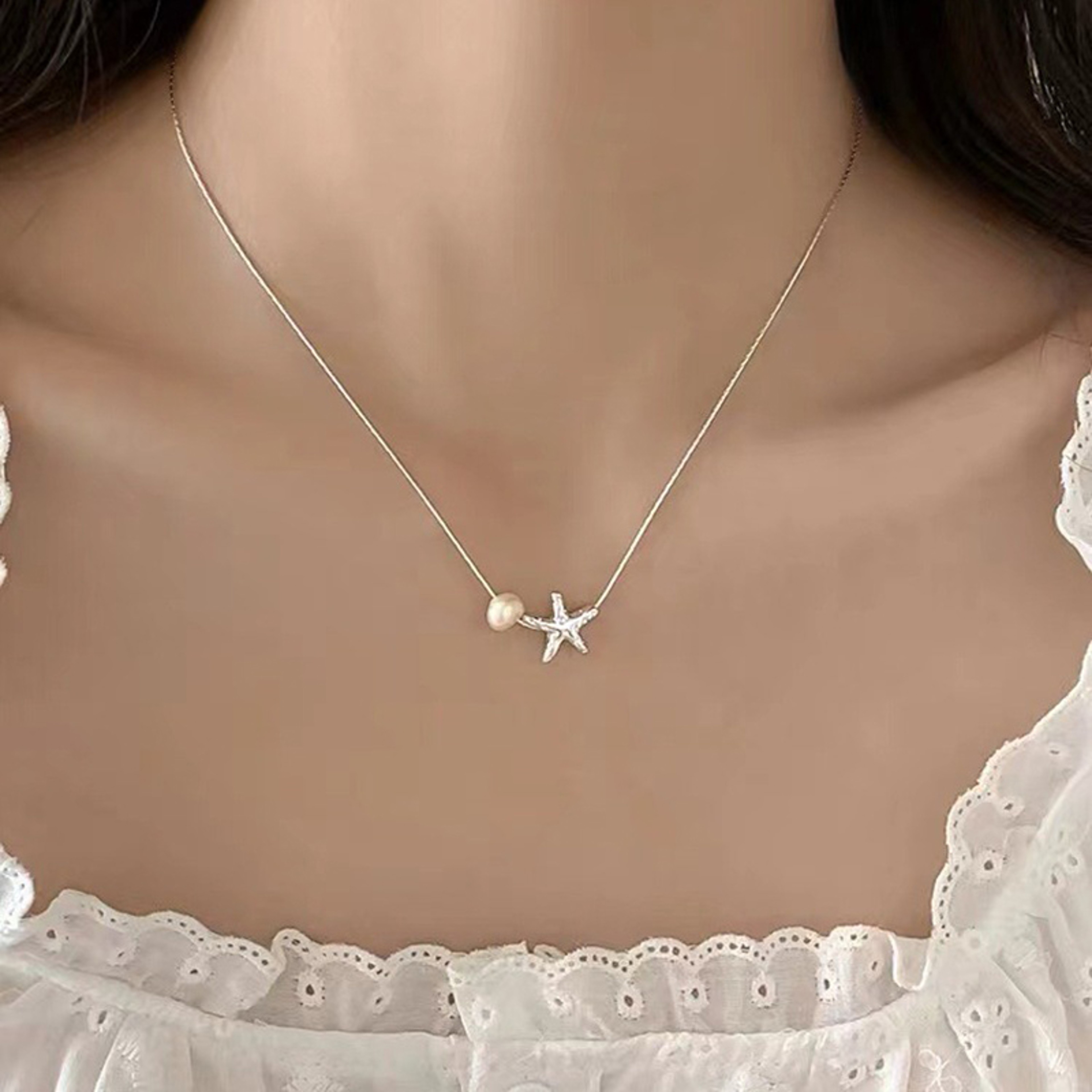 Sterling Silver Starfish Pearl Choker Necklace for Women | Ocean Inspired Beach Jewelry – view 3